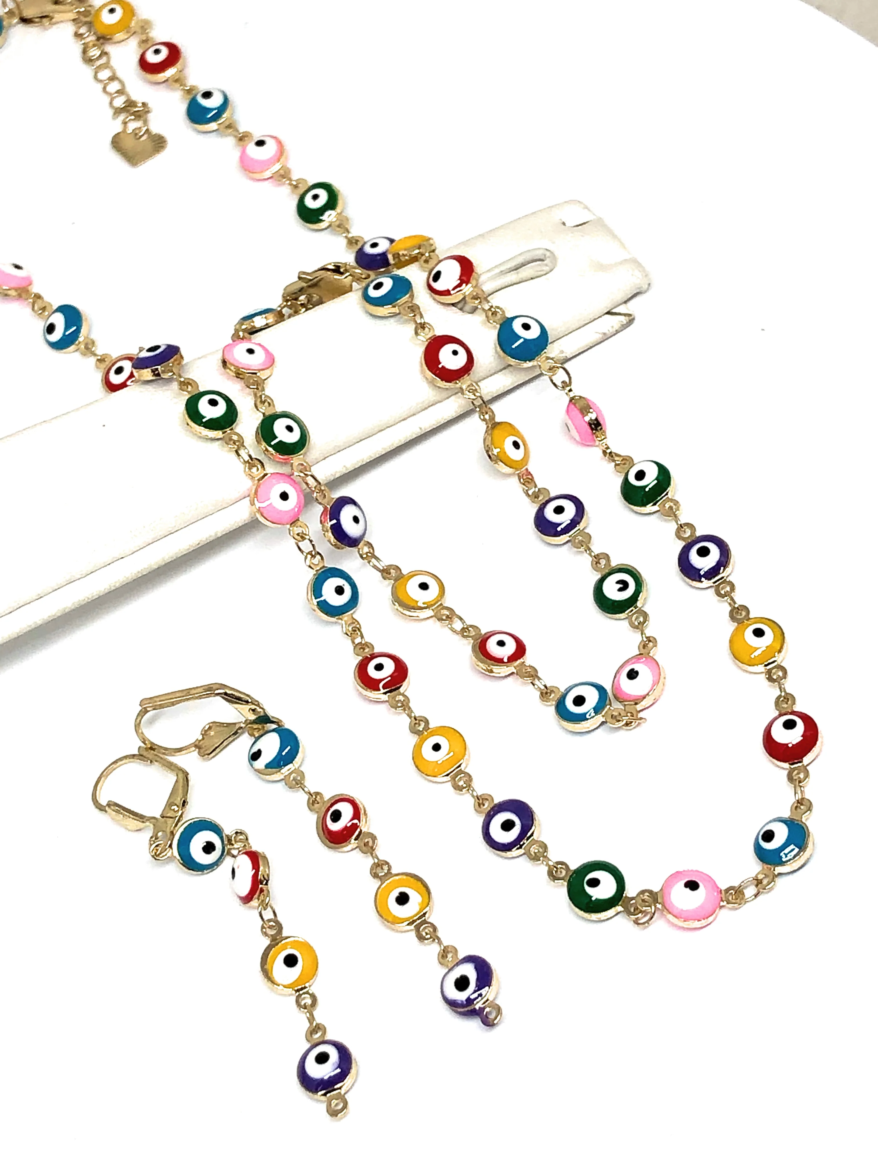 Gold Plated MULTI-COLOR EVIL EYE SET (NECKLACE, BRACELET, EARRINGS) - Image 3