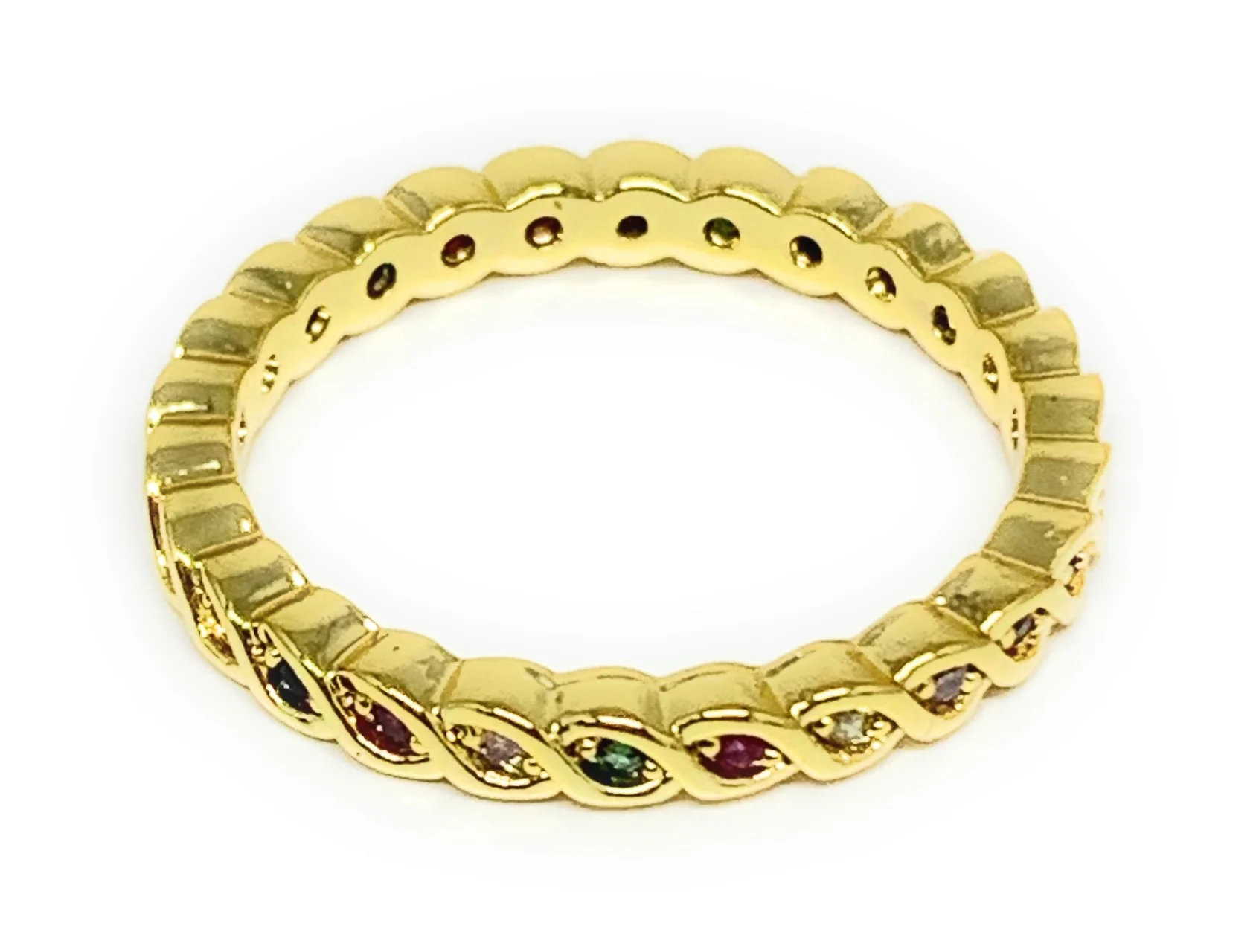 Gold Plated Multi-Color Vibrant CZ Band Ring Anillo