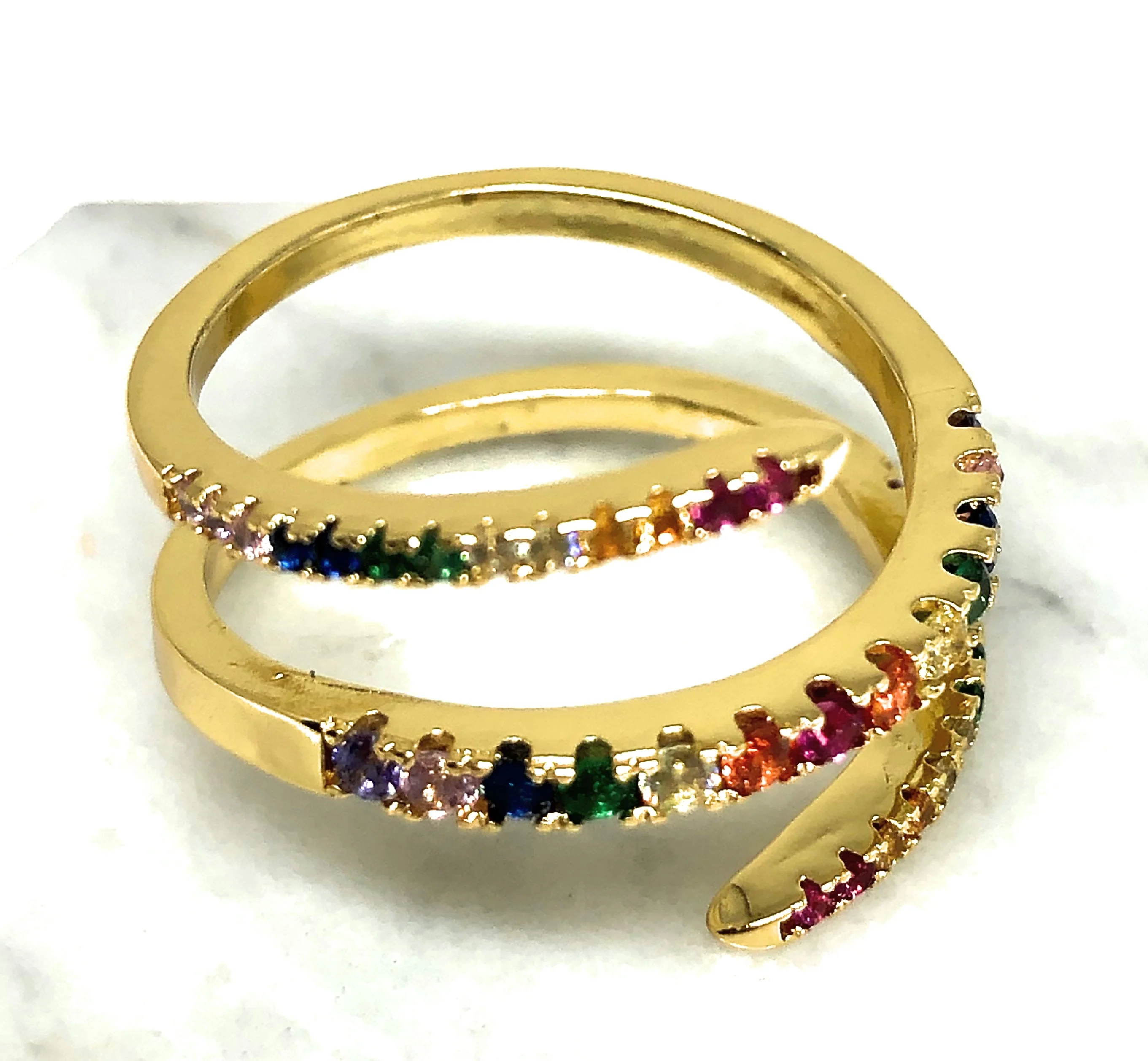 Gold Plated Multi-Color Vibrant Stones Curl Ring Anillo - Image 3