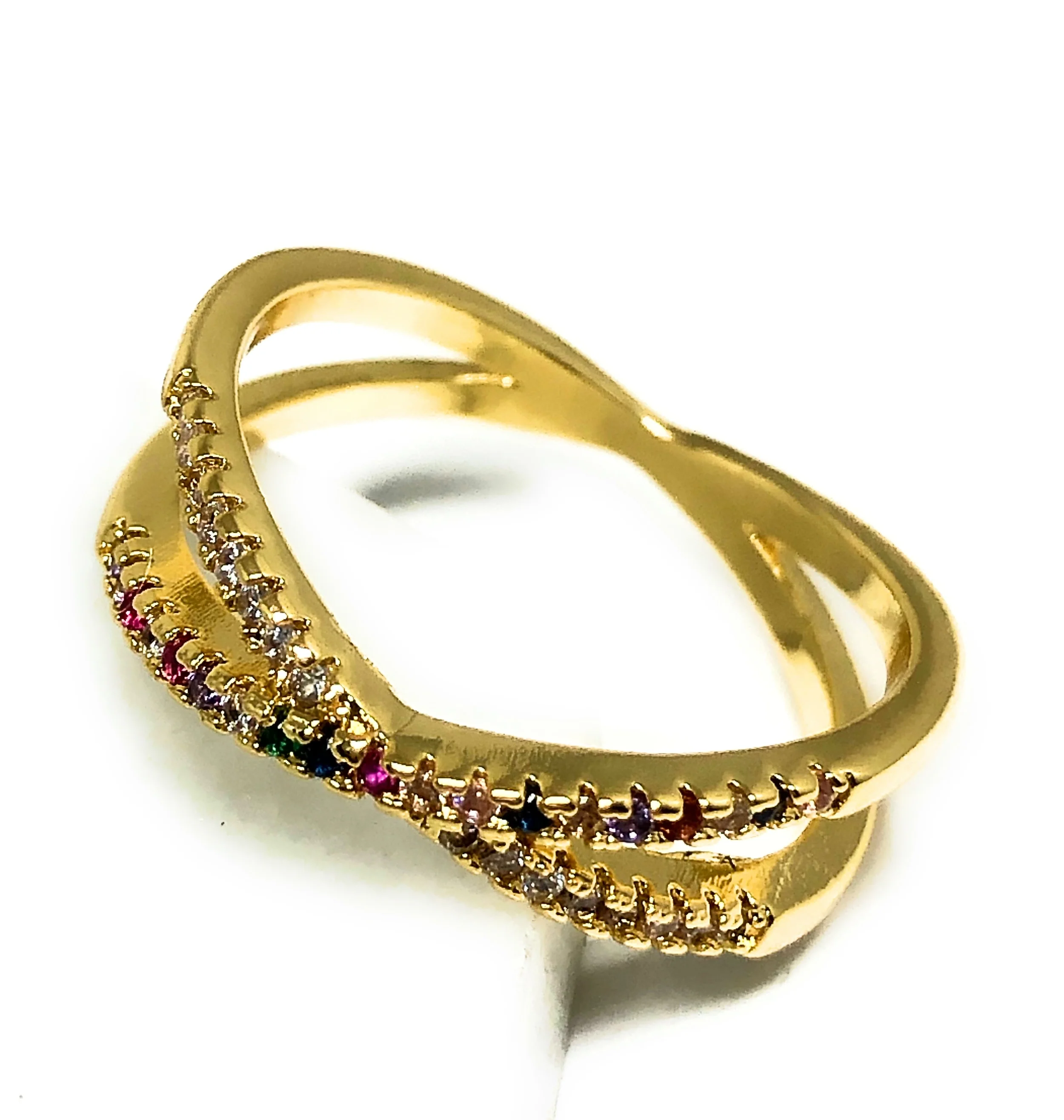 Gold Plated Multi-Color Vibrant Stones X Ring Anillo - Image 2