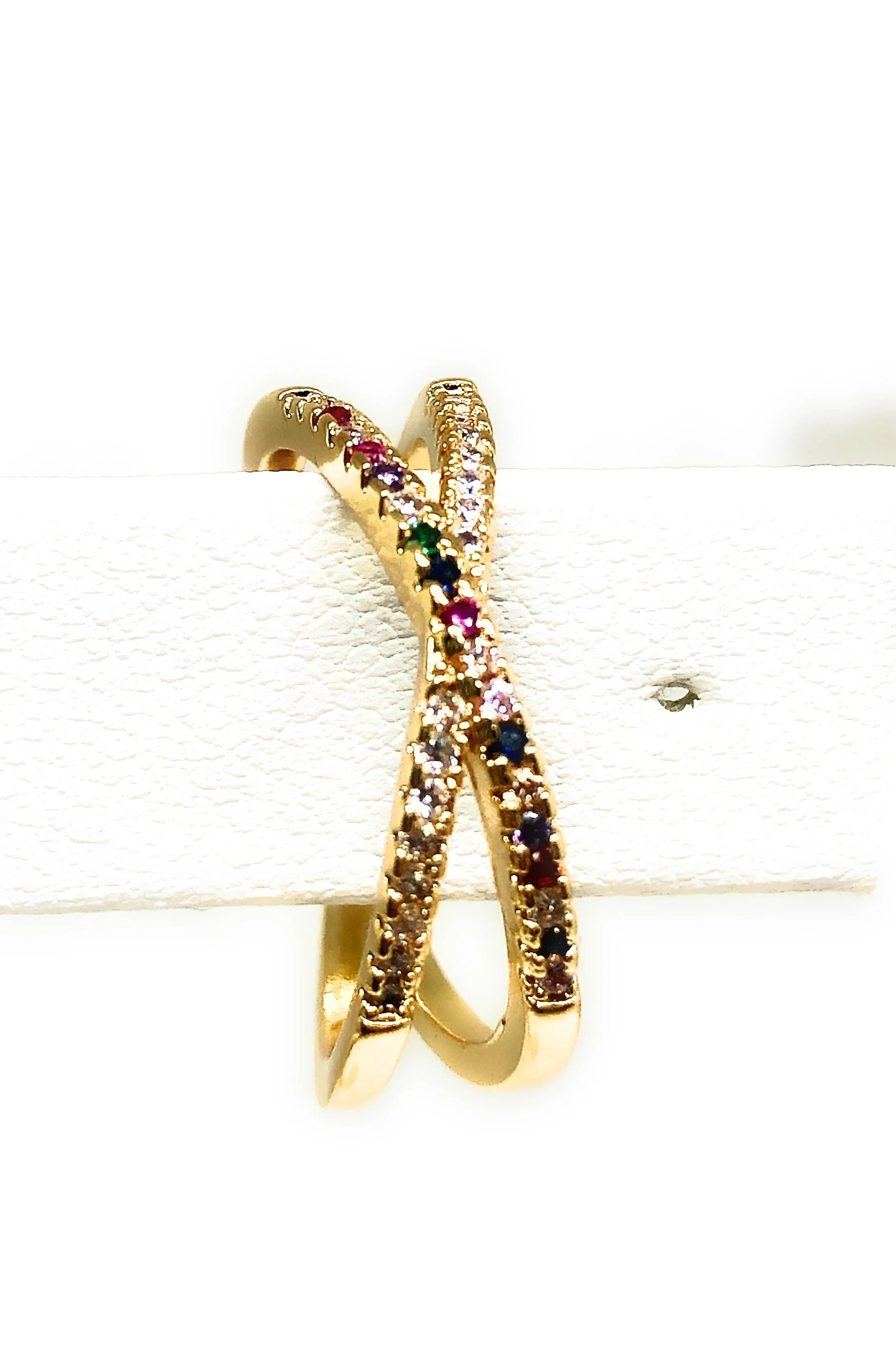 Gold Plated Multi-Color Vibrant Stones X Ring Anillo - Image 4