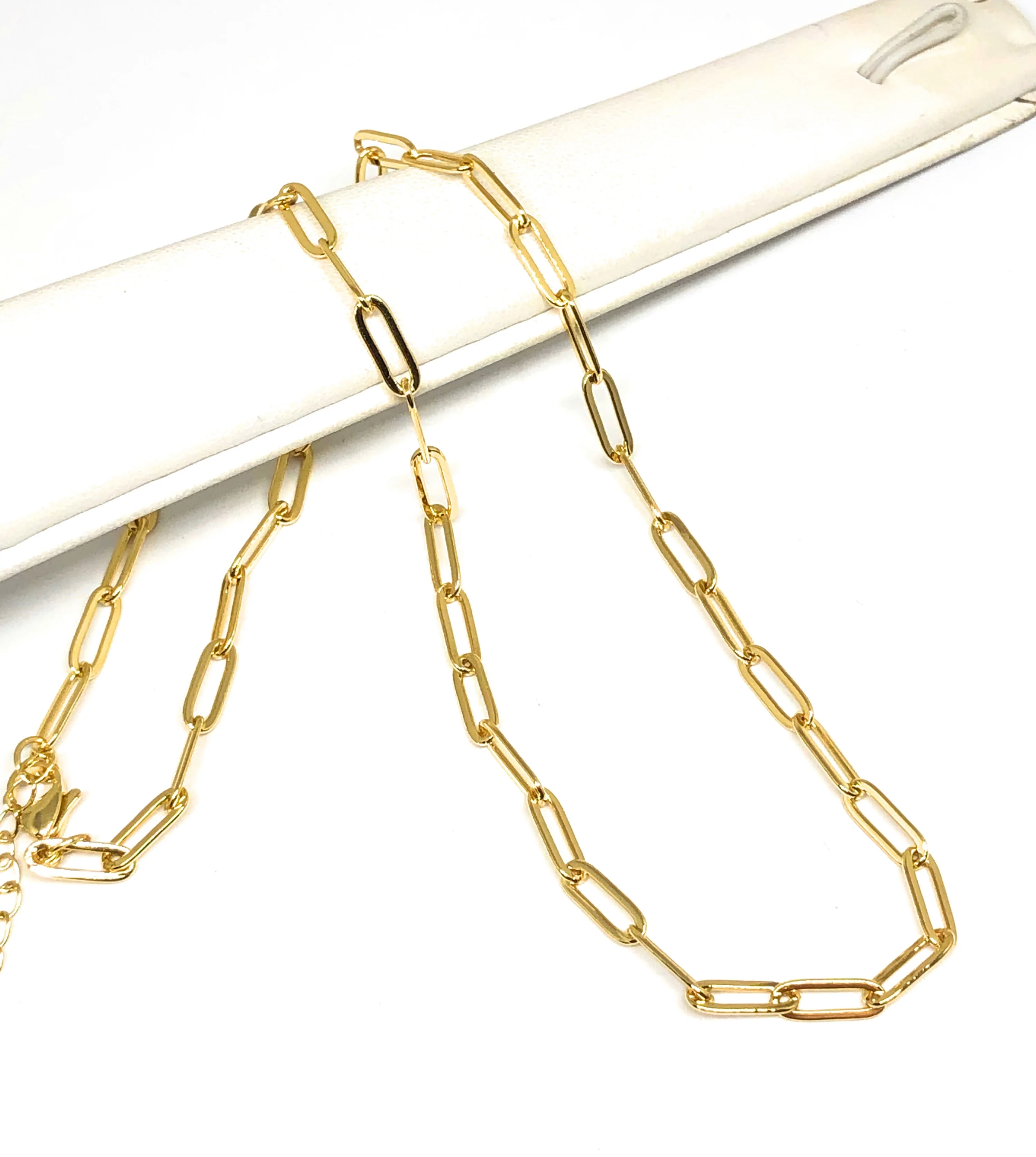 Gold Plated Paper Clip Chain Necklace 20-24 inch 4mm Width - Image 2