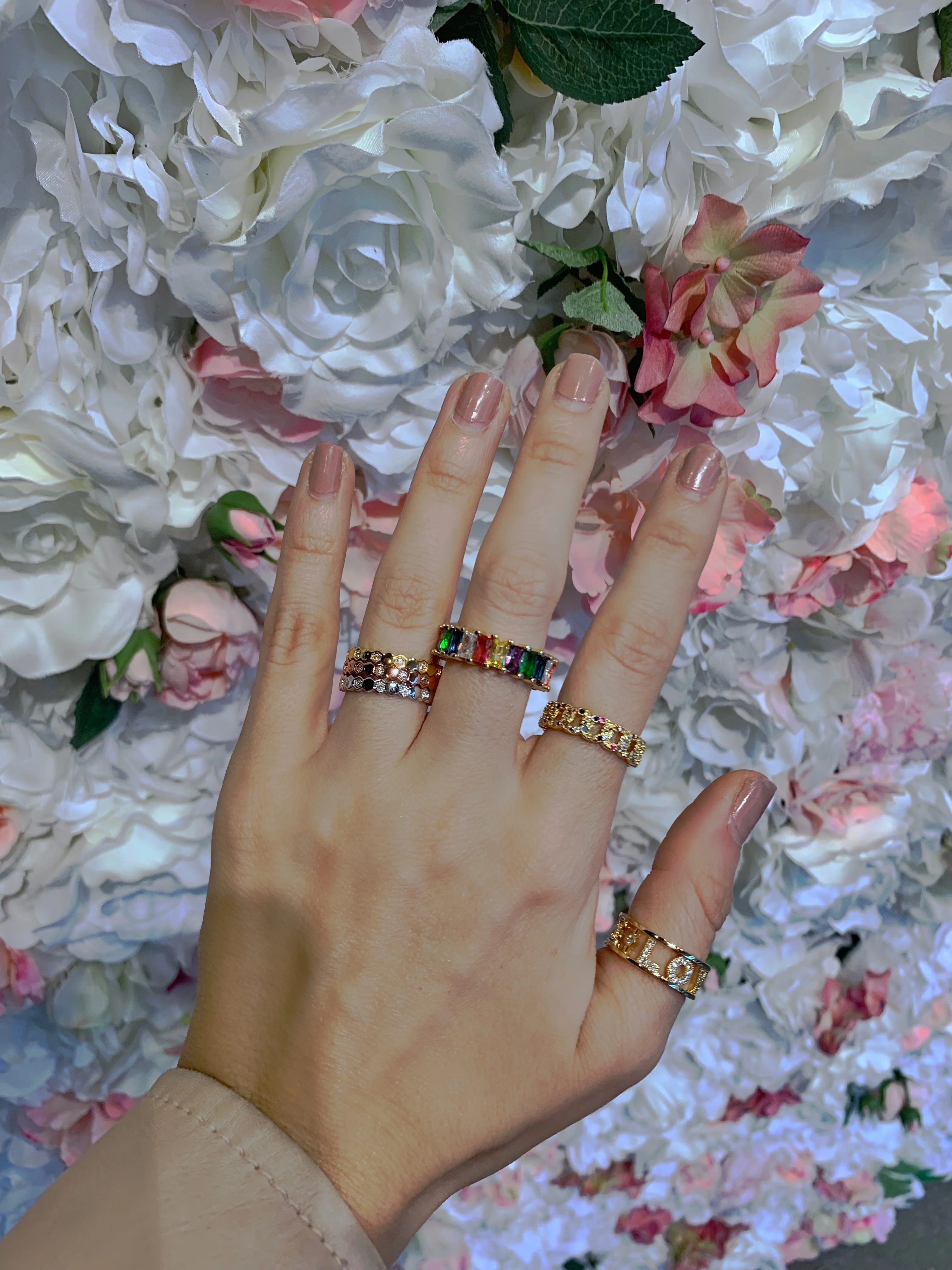 Gold Plated Rainbow Colorful Stone Cuban Link Style Ring Anillo - Image 5