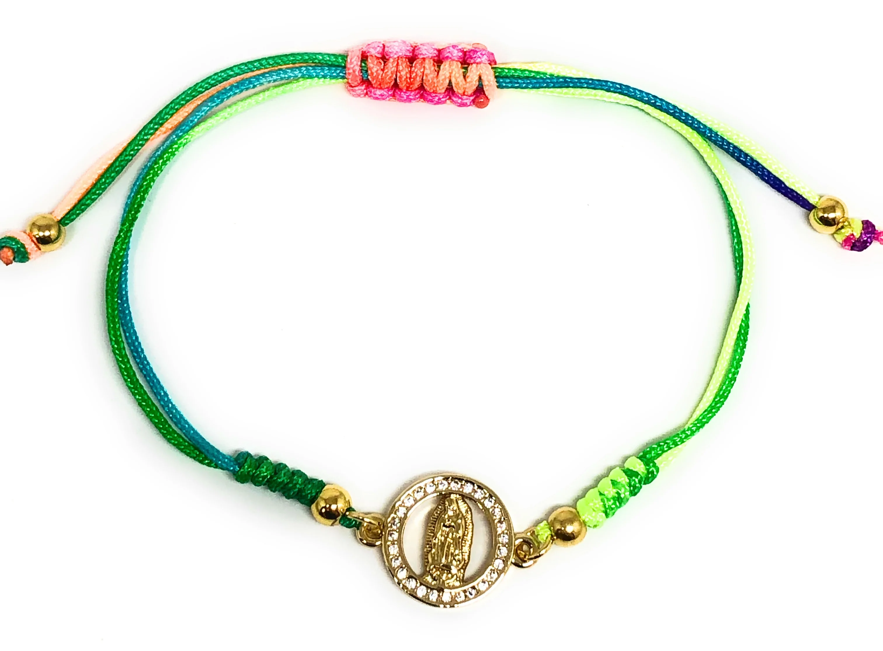 Gold Plated Colorful Virgin Mary Bracelet Virgen De Guadalupe Pulsera 8" Adjustable - Image 2