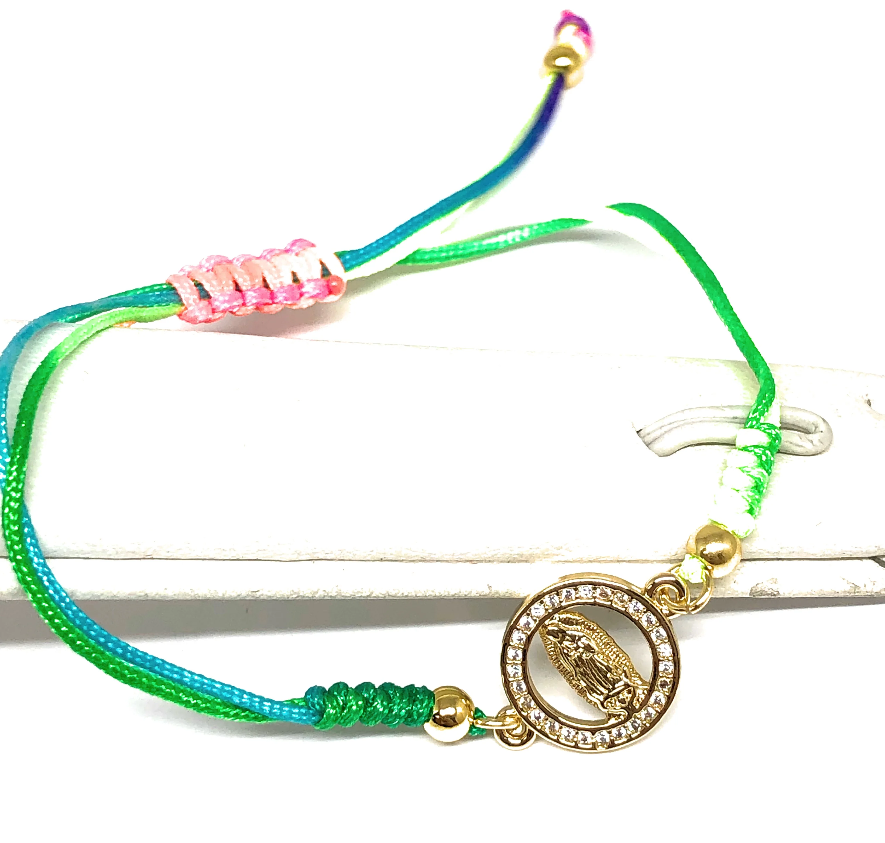 Gold Plated Colorful Virgin Mary Bracelet Virgen De Guadalupe Pulsera 8" Adjustable - Image 3