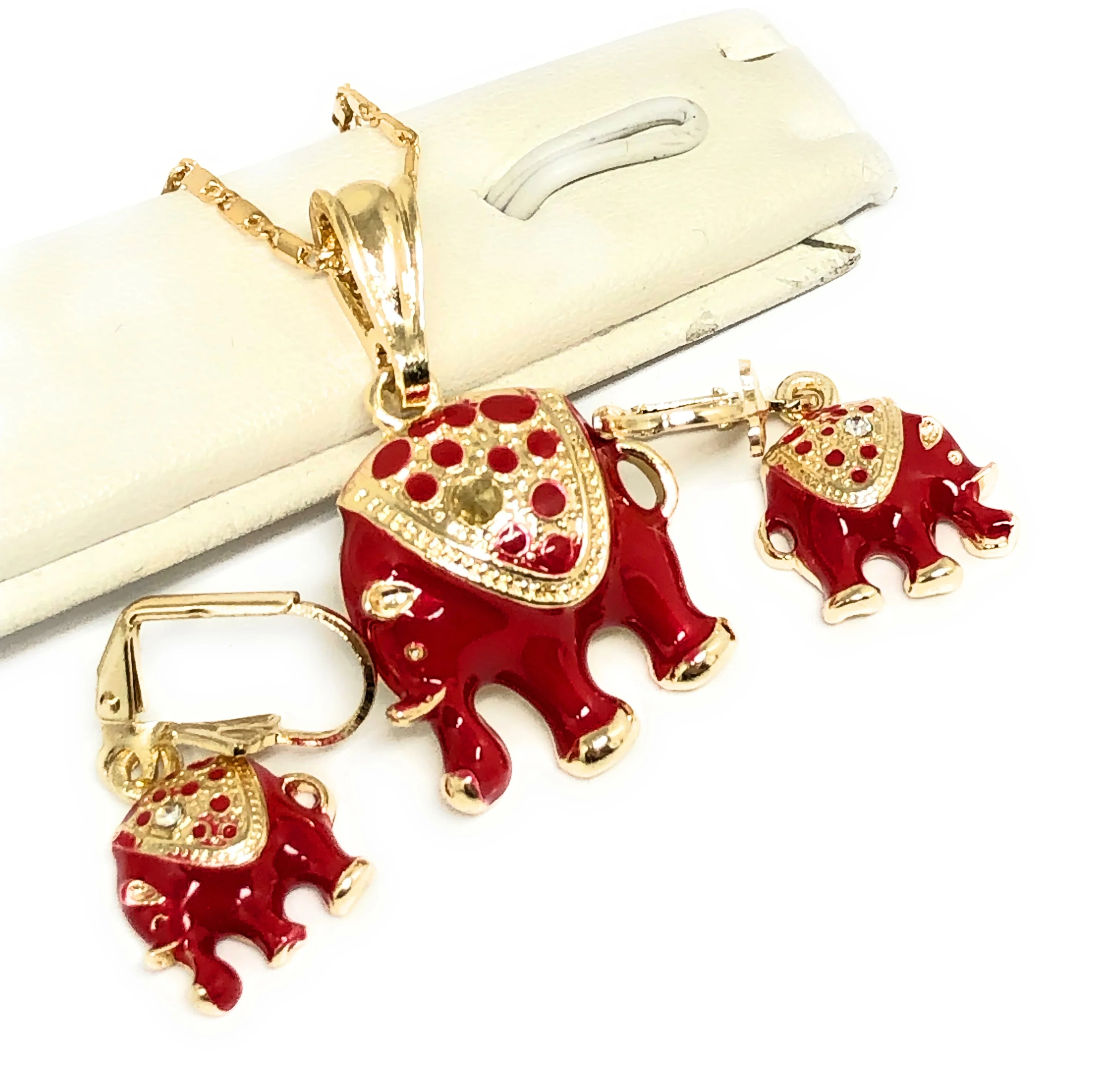 Gold Plated RED Elephant SET (NECKLACE, EARRINGS) - Image 2