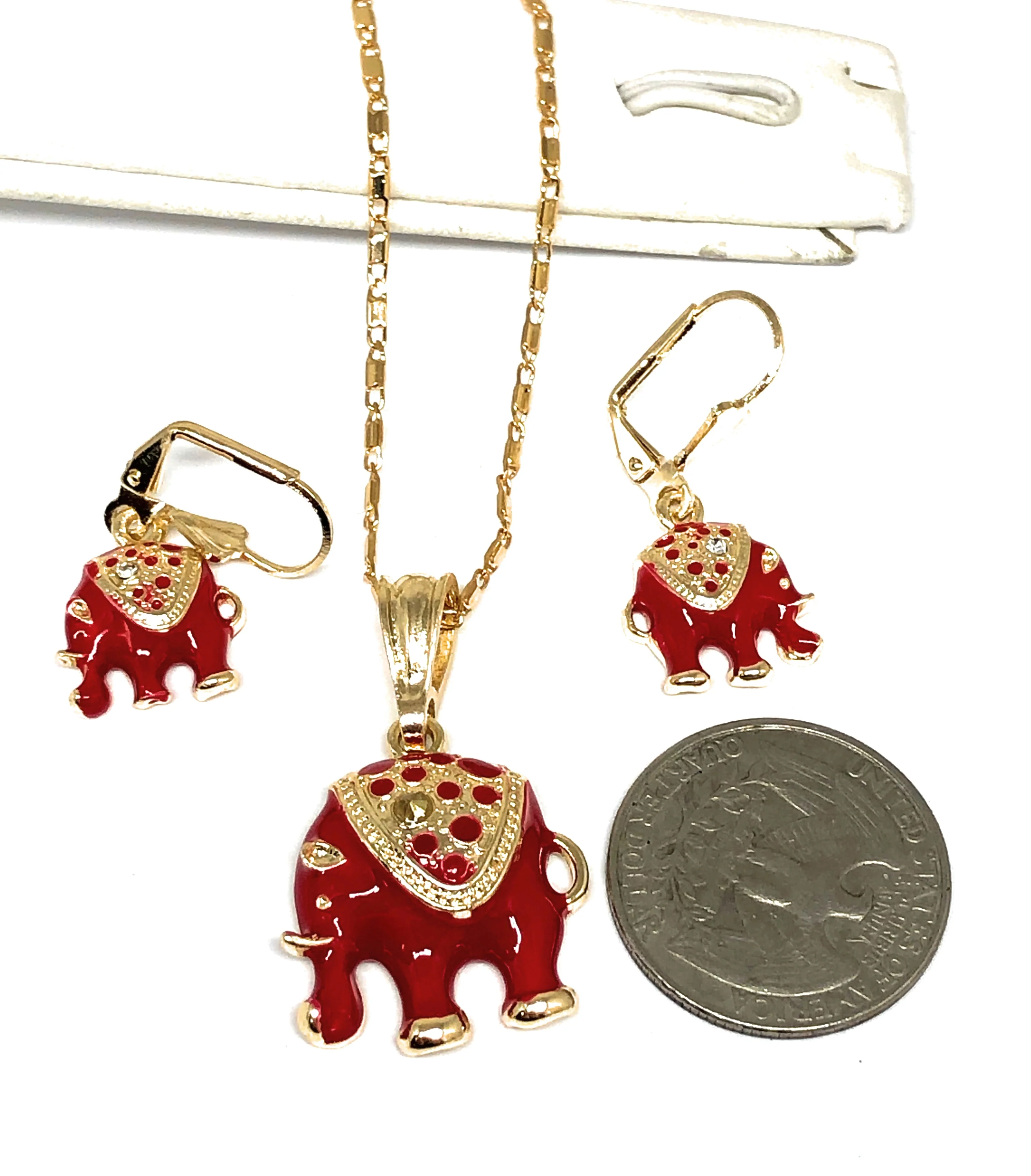 Gold Plated RED Elephant SET (NECKLACE, EARRINGS) - Image 3