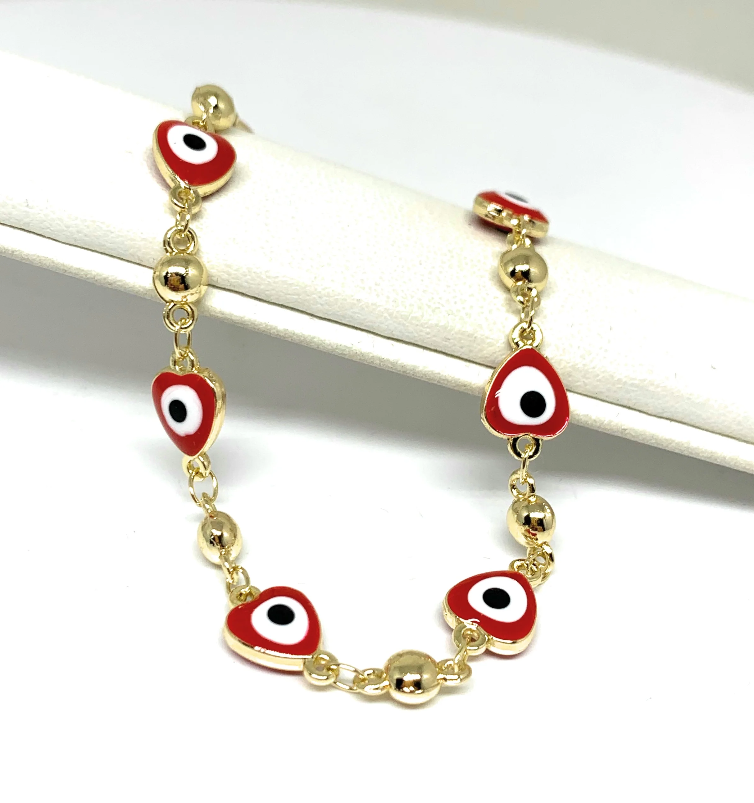 Gold Plated RED Evil Eye  Bracelet 8.5 inch - Image 2