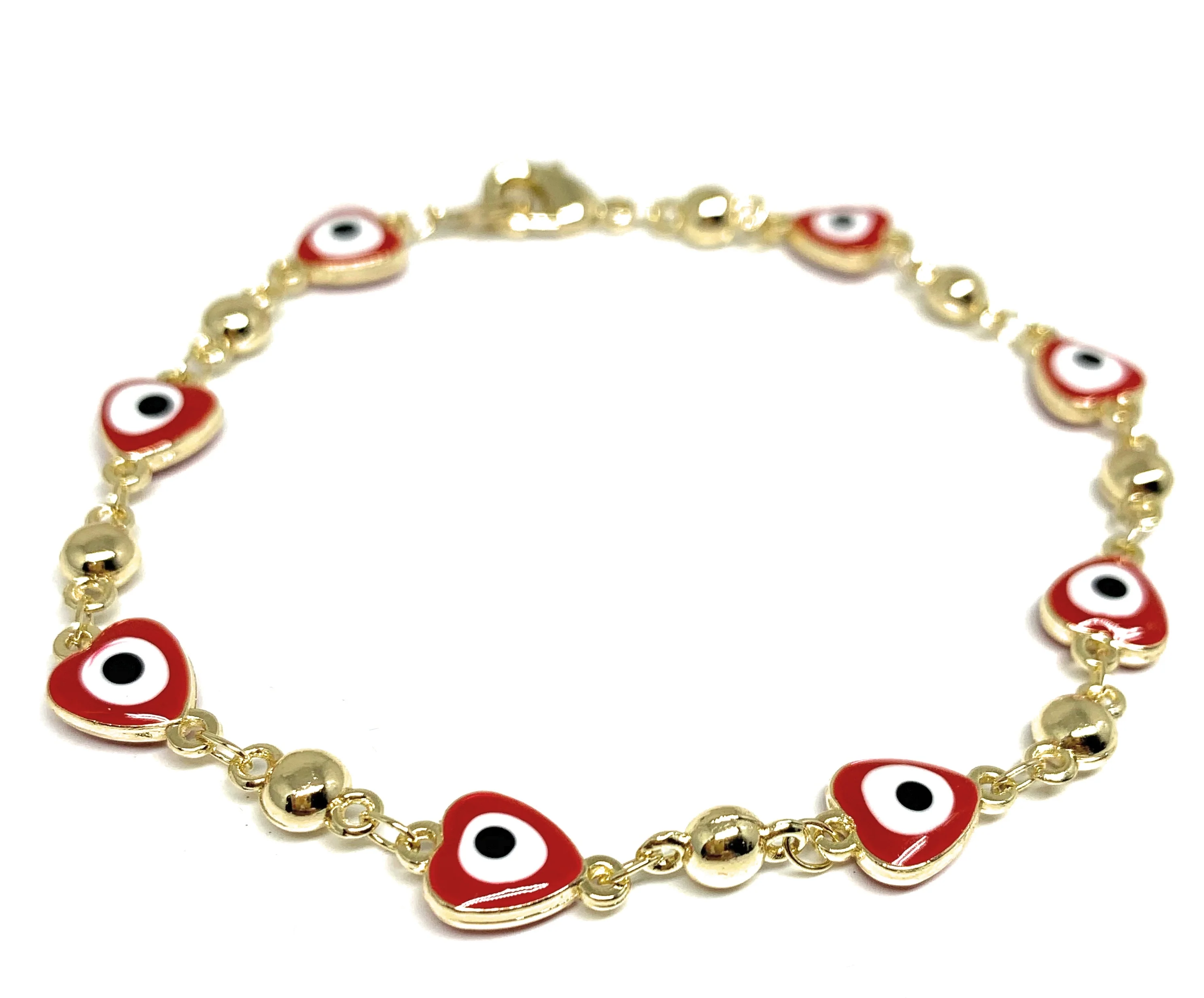 Gold Plated RED Evil Eye  Bracelet 8.5 inch - Image 3