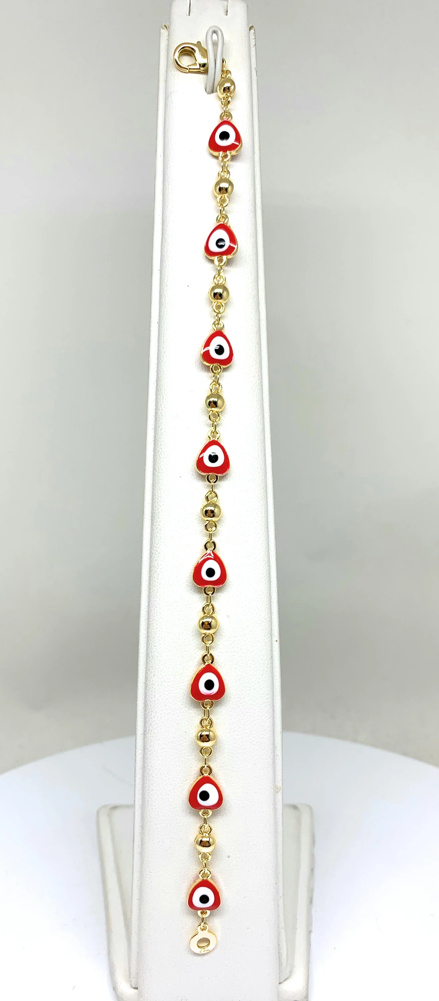 Gold Plated RED Evil Eye  Bracelet 8.5 inch - Image 4
