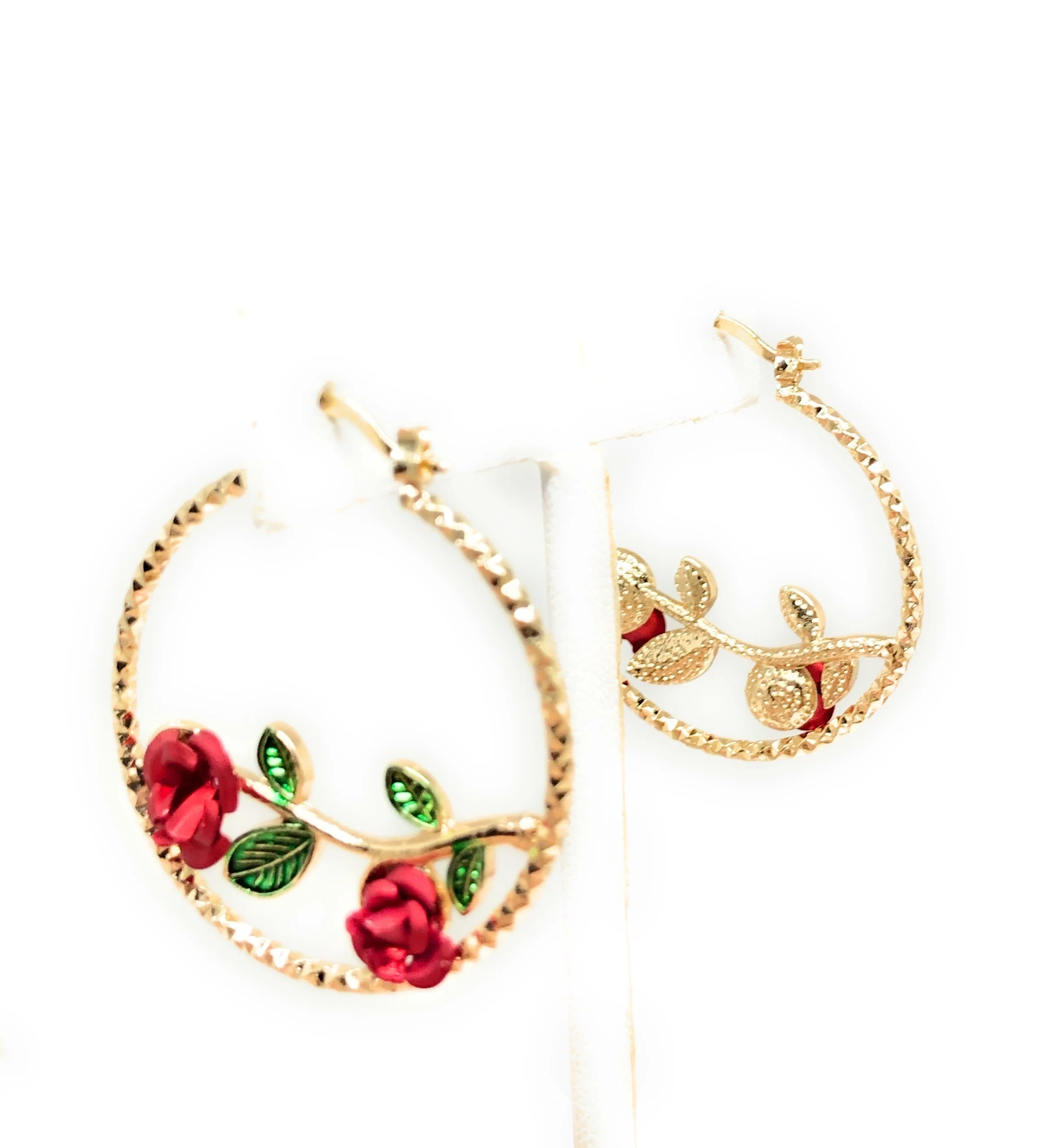 Gold Plated Rose Flower Hoop Earrings Flor Aretes Arracadas (1 INCH) - Image 6