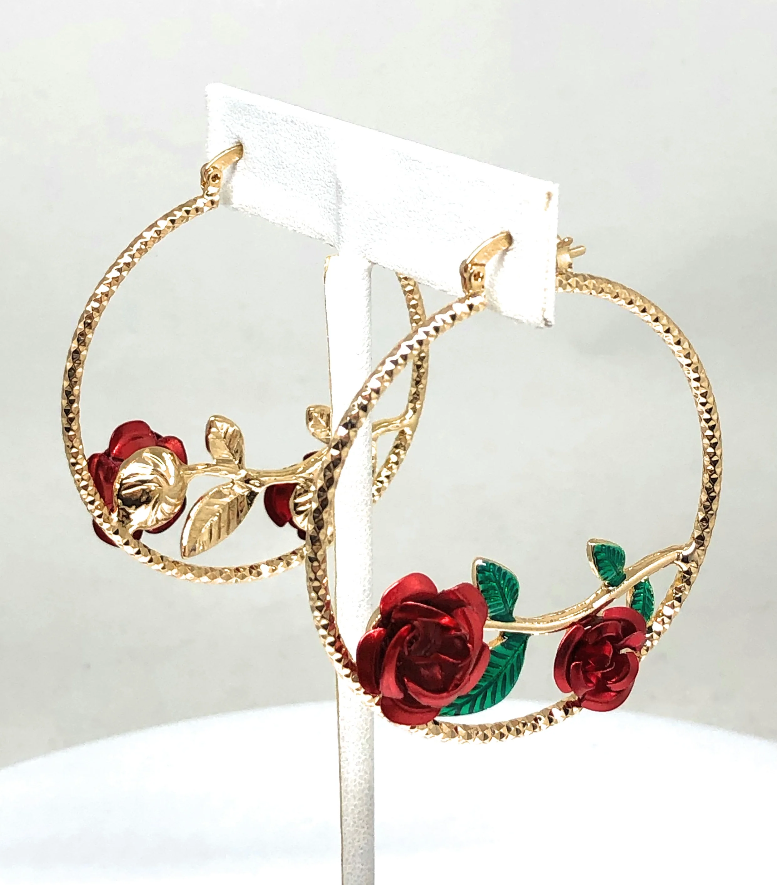 Gold Plated Rose Flower Hoop Earrings Flor Aretes Arracadas - Image 4