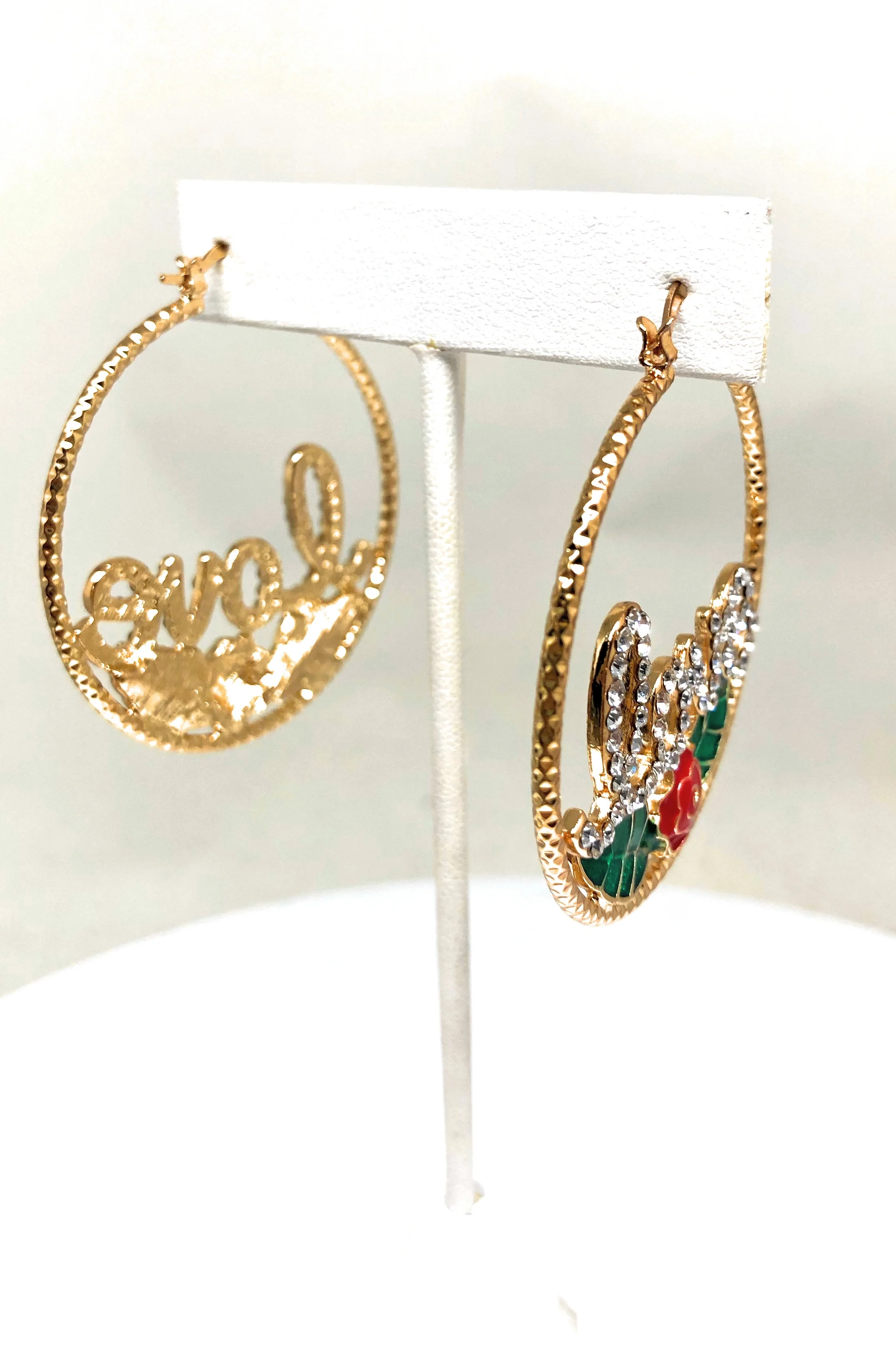 Gold Plated Rose Flower "LOVE" Hoop Earrings Flor Aretes Arracadas - Image 4