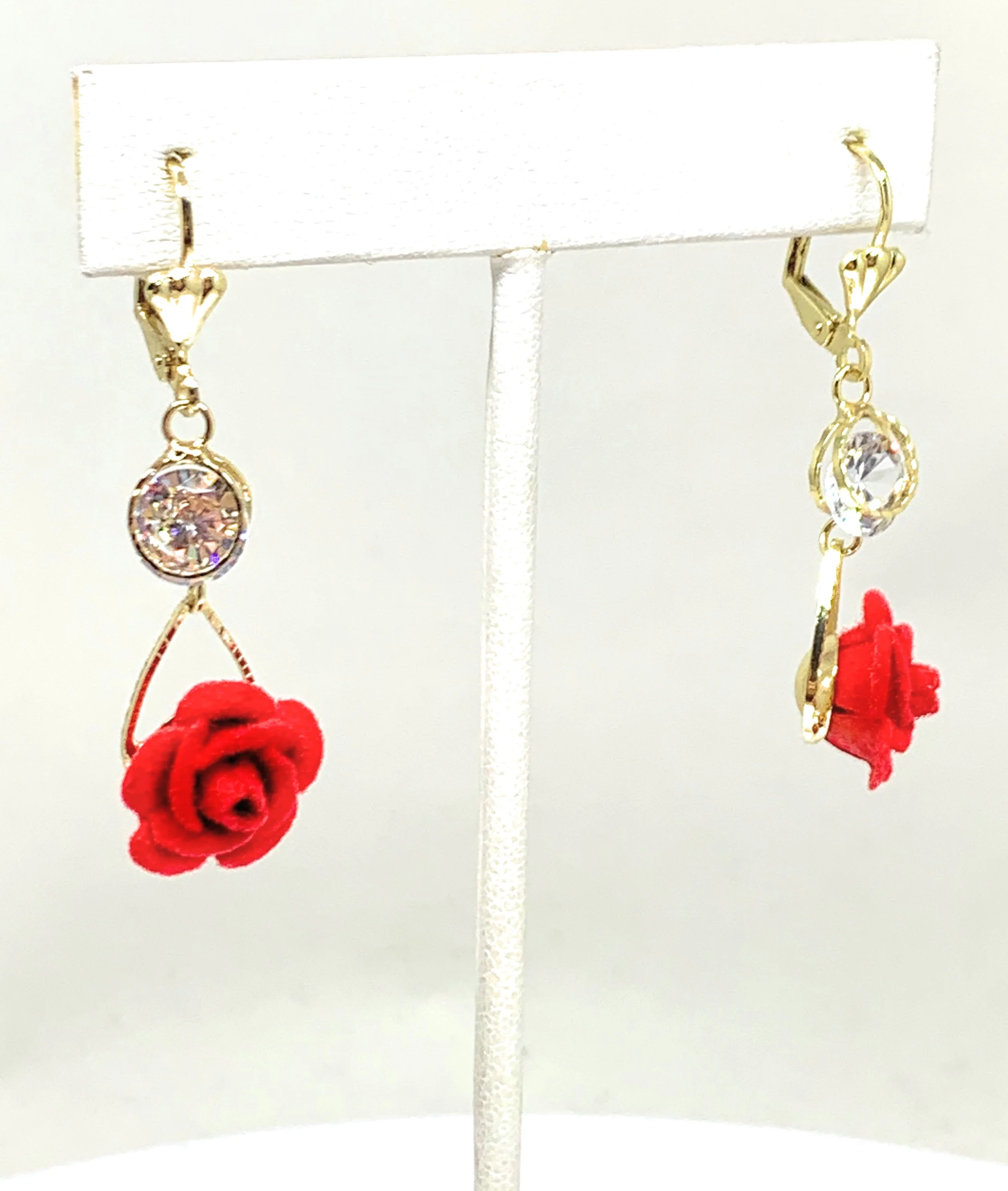 Gold Plated Rose Heart CZ Dangle Earrings Aretes - Image 4