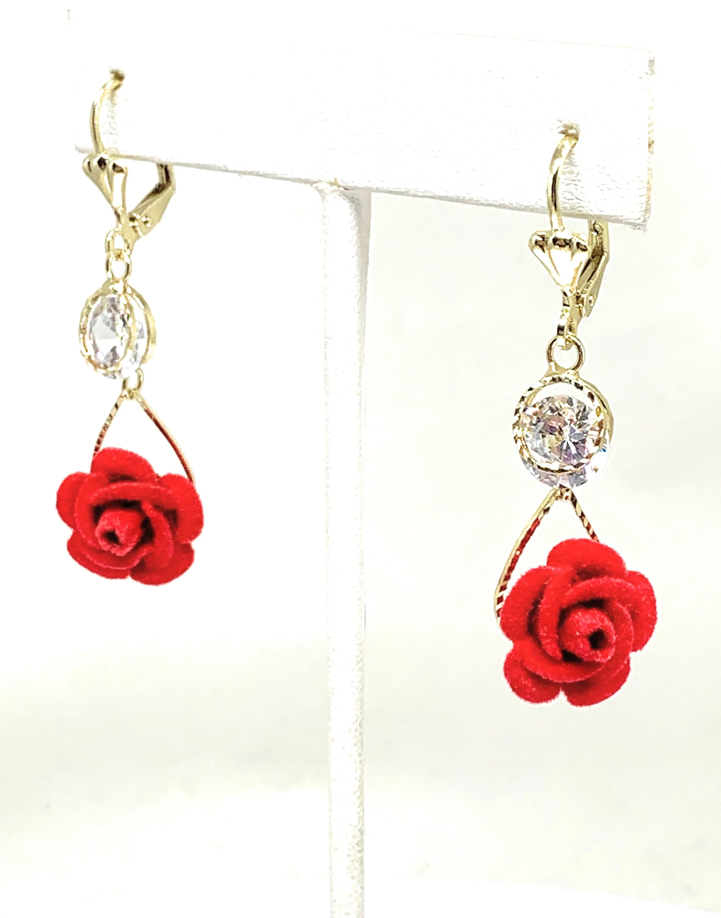 Gold Plated Rose Heart CZ Dangle Earrings Aretes - Image 5