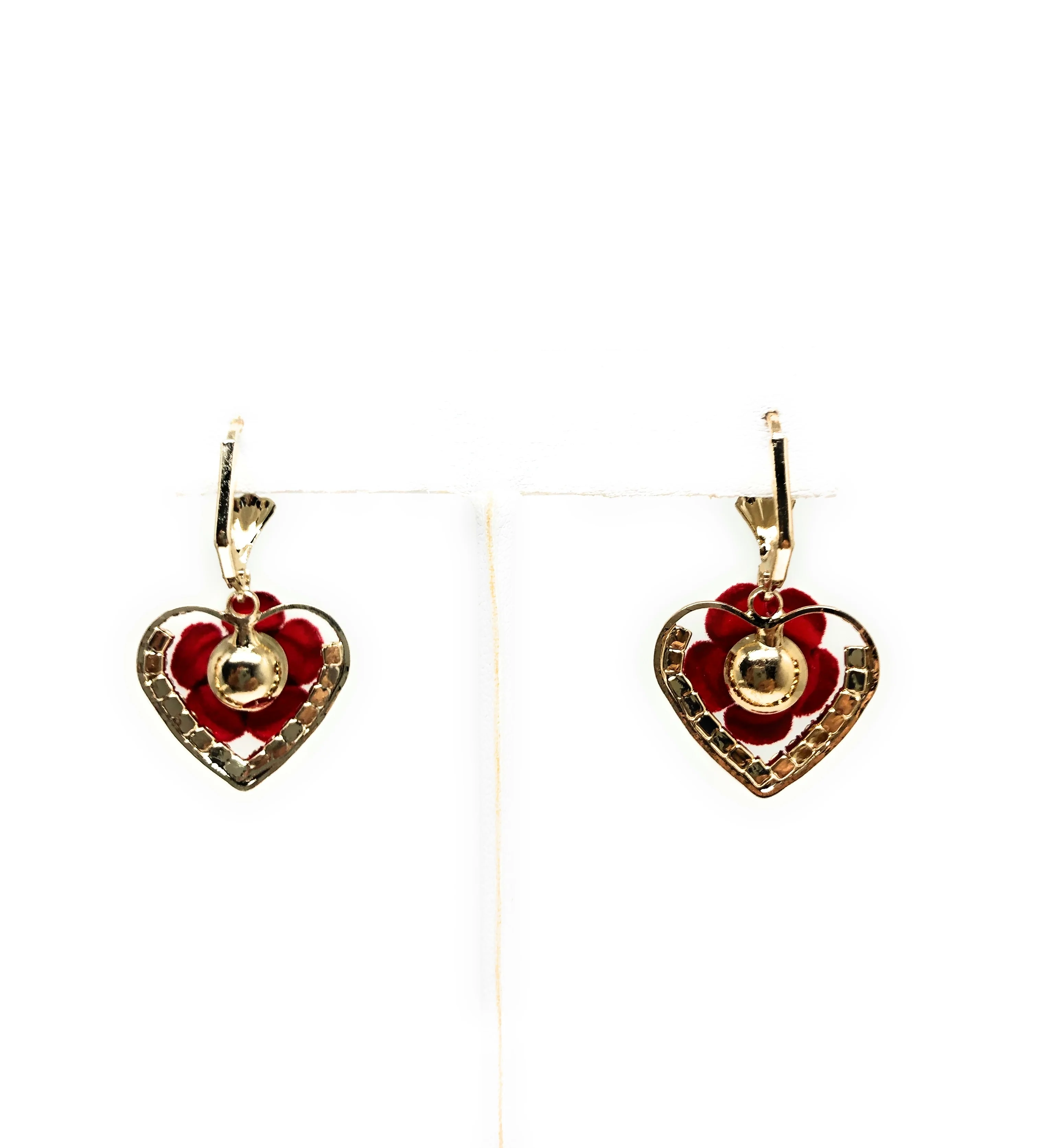 Gold Plated Rose Heart CZ Dangle Earrings Aretes - Image 4