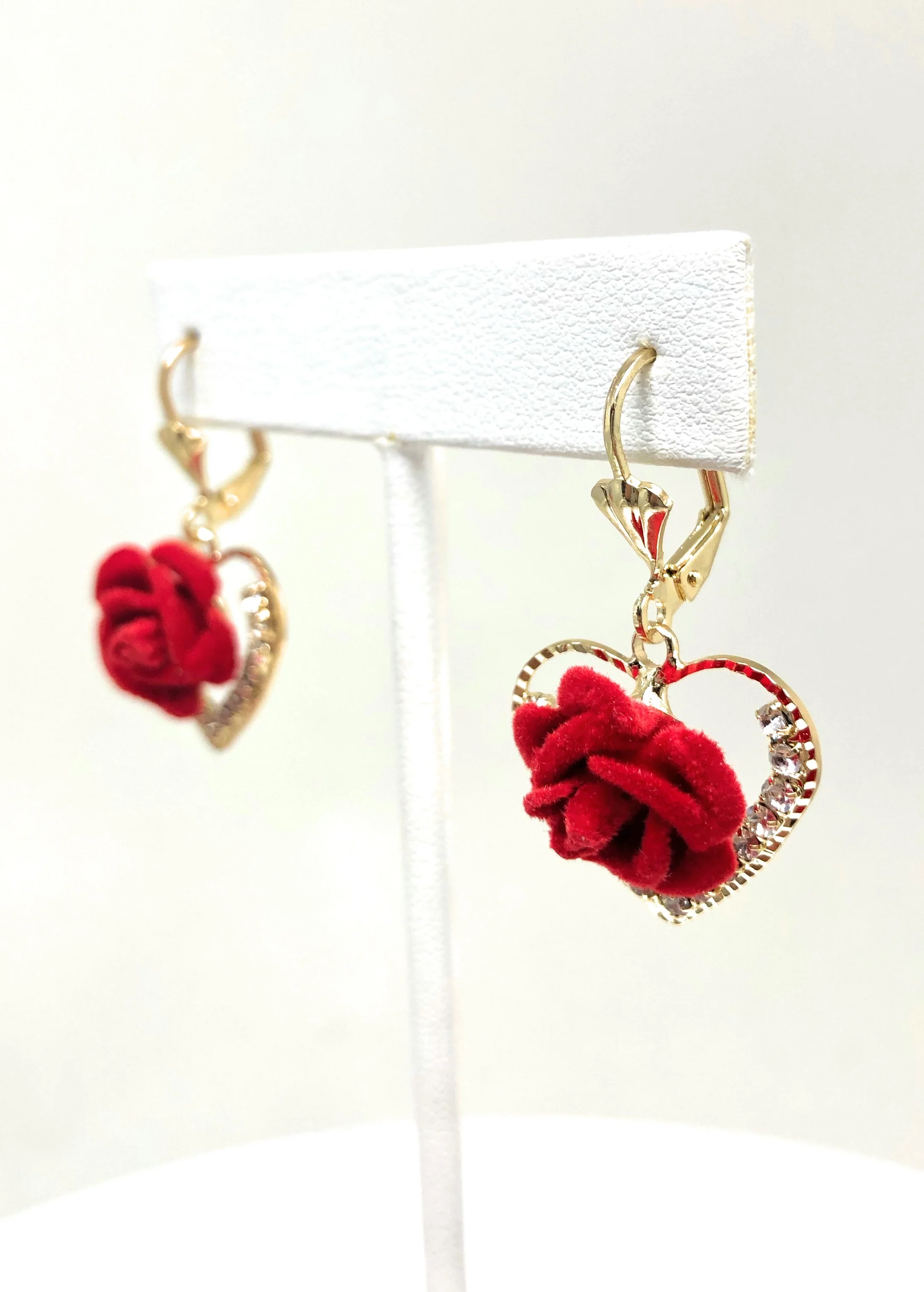 Gold Plated Rose Heart CZ Dangle Earrings Aretes - Image 5