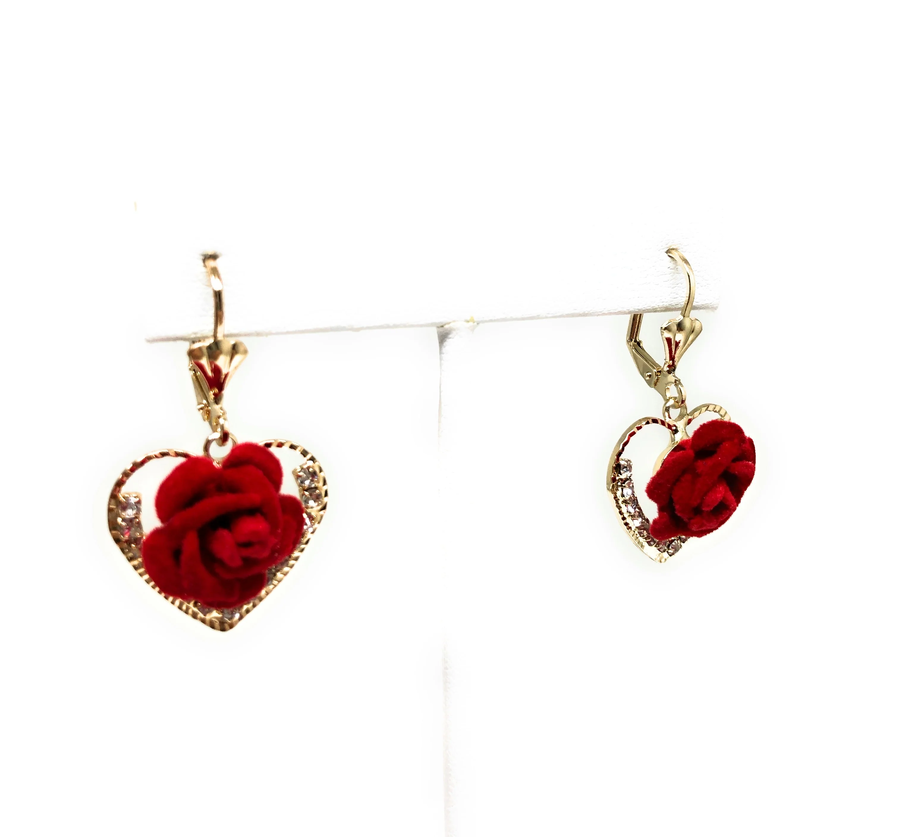 Gold Plated Rose Heart CZ Dangle Earrings Aretes - Image 6