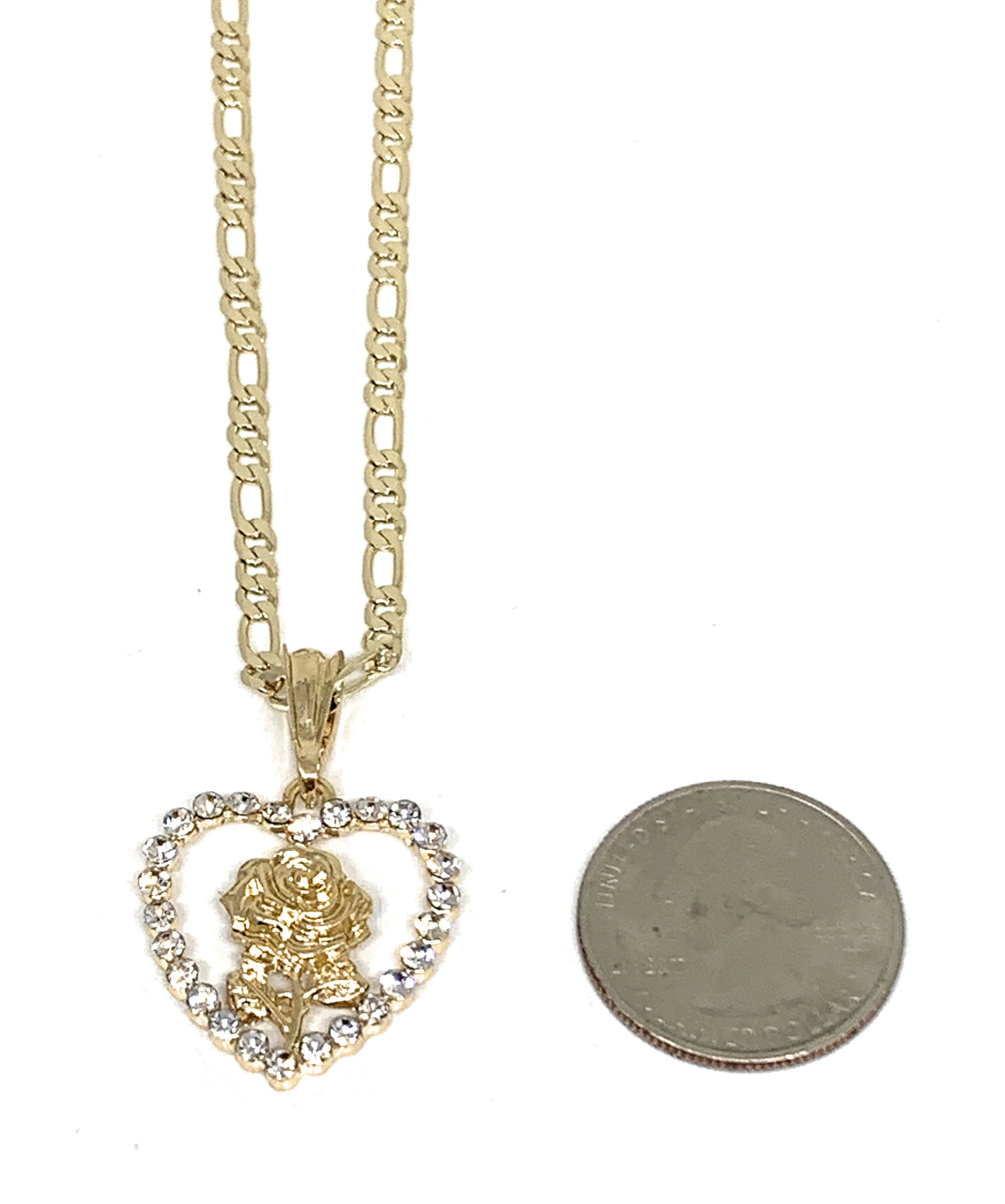 Gold Plated Rose Heart CZ Pendant Necklace Chain 24” Flor Pendant - Image 2