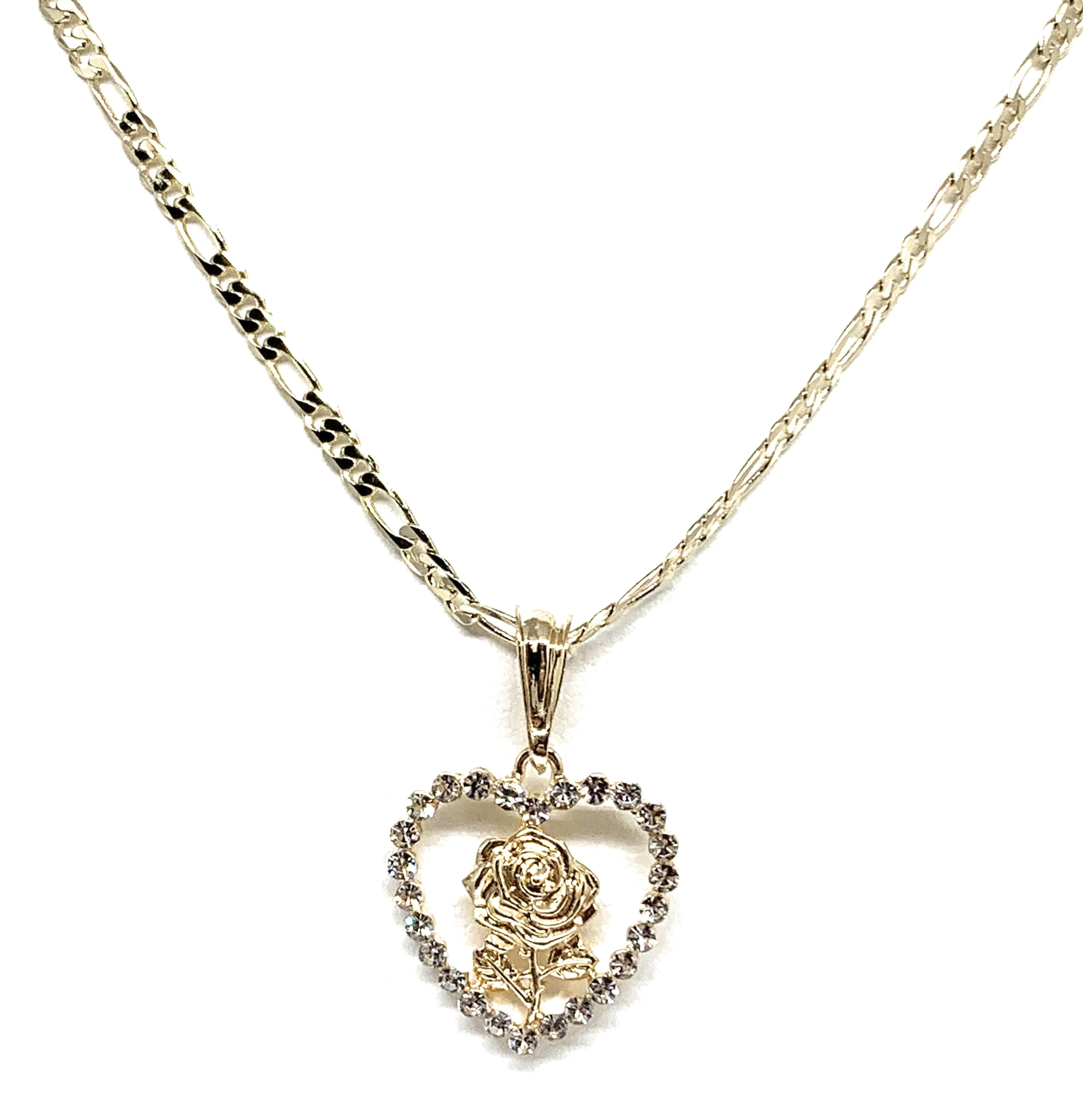 Gold Plated Rose Heart CZ Pendant Necklace Chain 24” Flor Pendant - Image 3