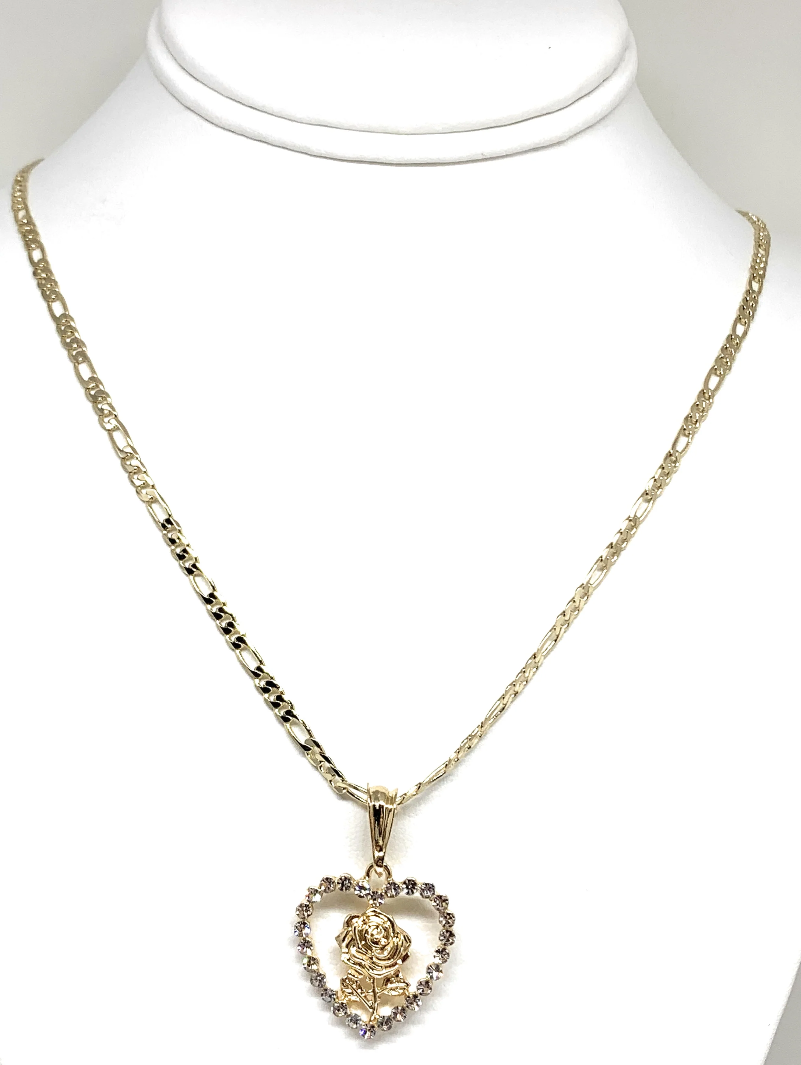 Gold Plated Rose Heart CZ Pendant Necklace Chain 24” Flor Pendant - Image 4