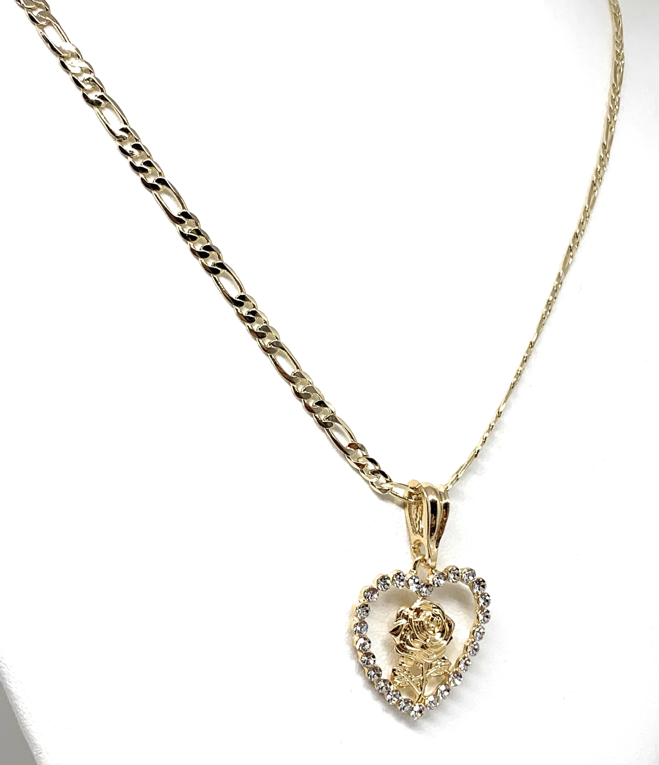 Gold Plated Rose Heart CZ Pendant Necklace Chain 24” Flor Pendant - Image 5