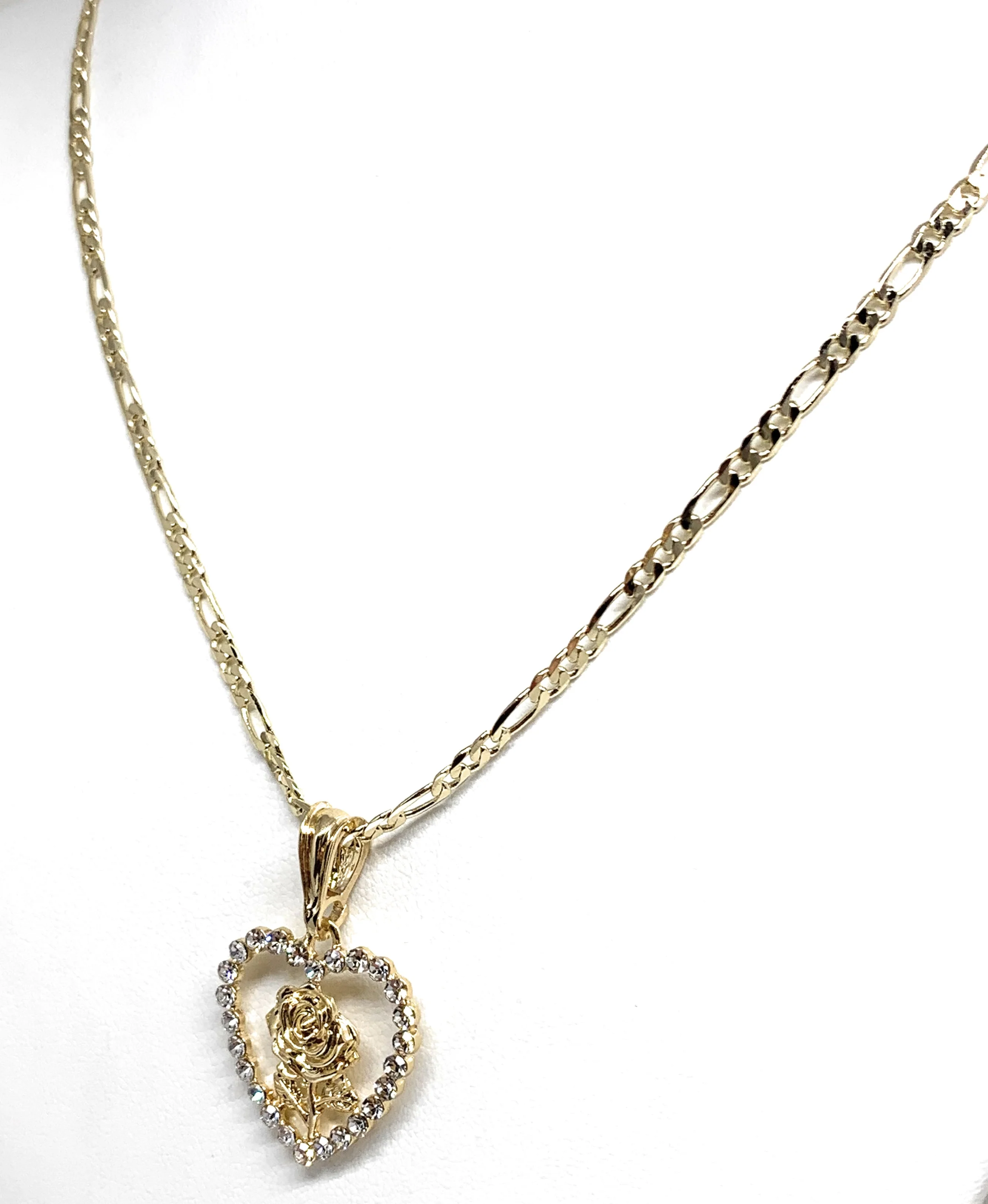 Gold Plated Rose Heart CZ Pendant Necklace Chain 24” Flor Pendant - Image 6