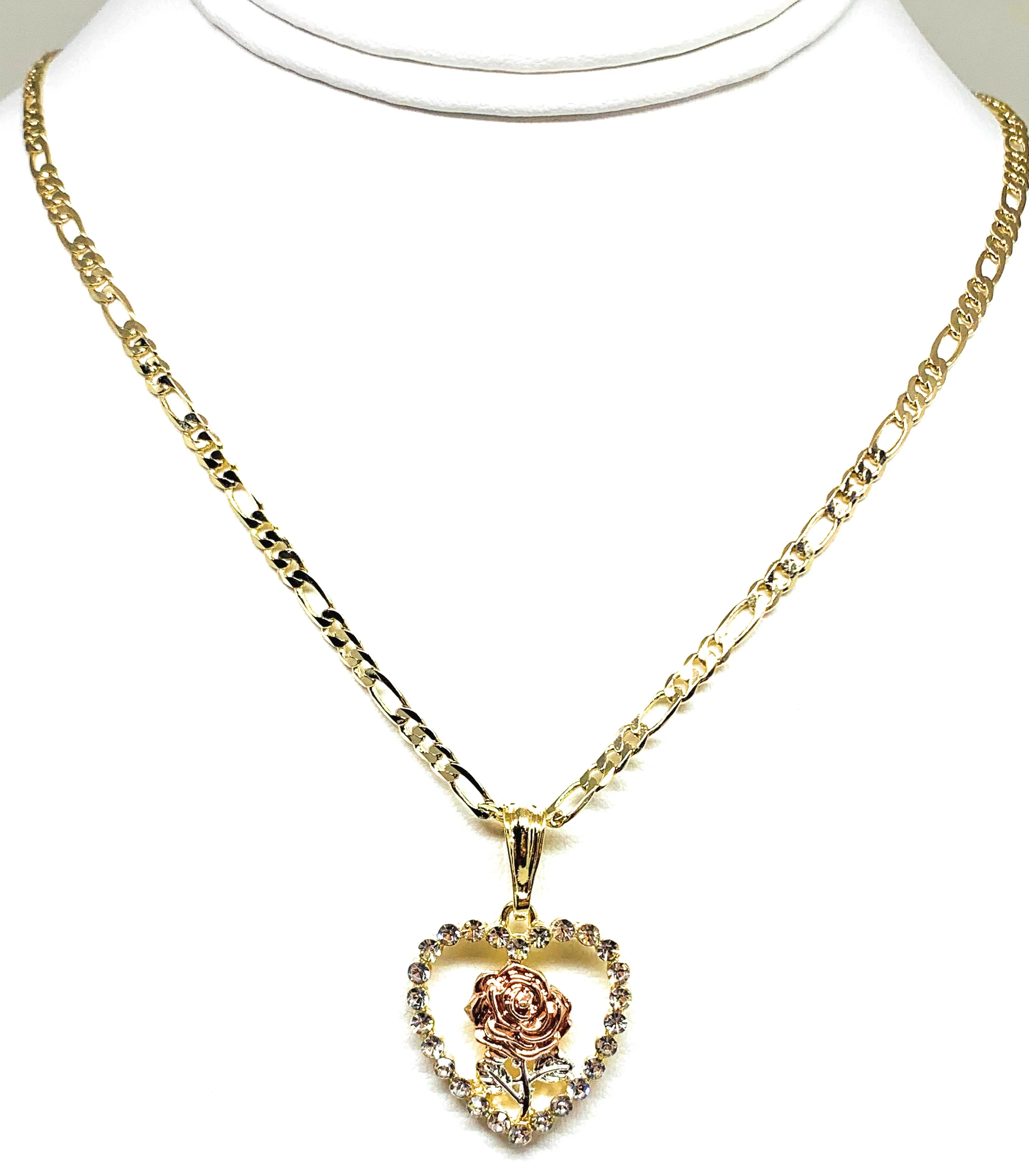 Gold Plated Rose Heart CZ Pendant Necklace Chain 24” Flor Pendant - Image 3