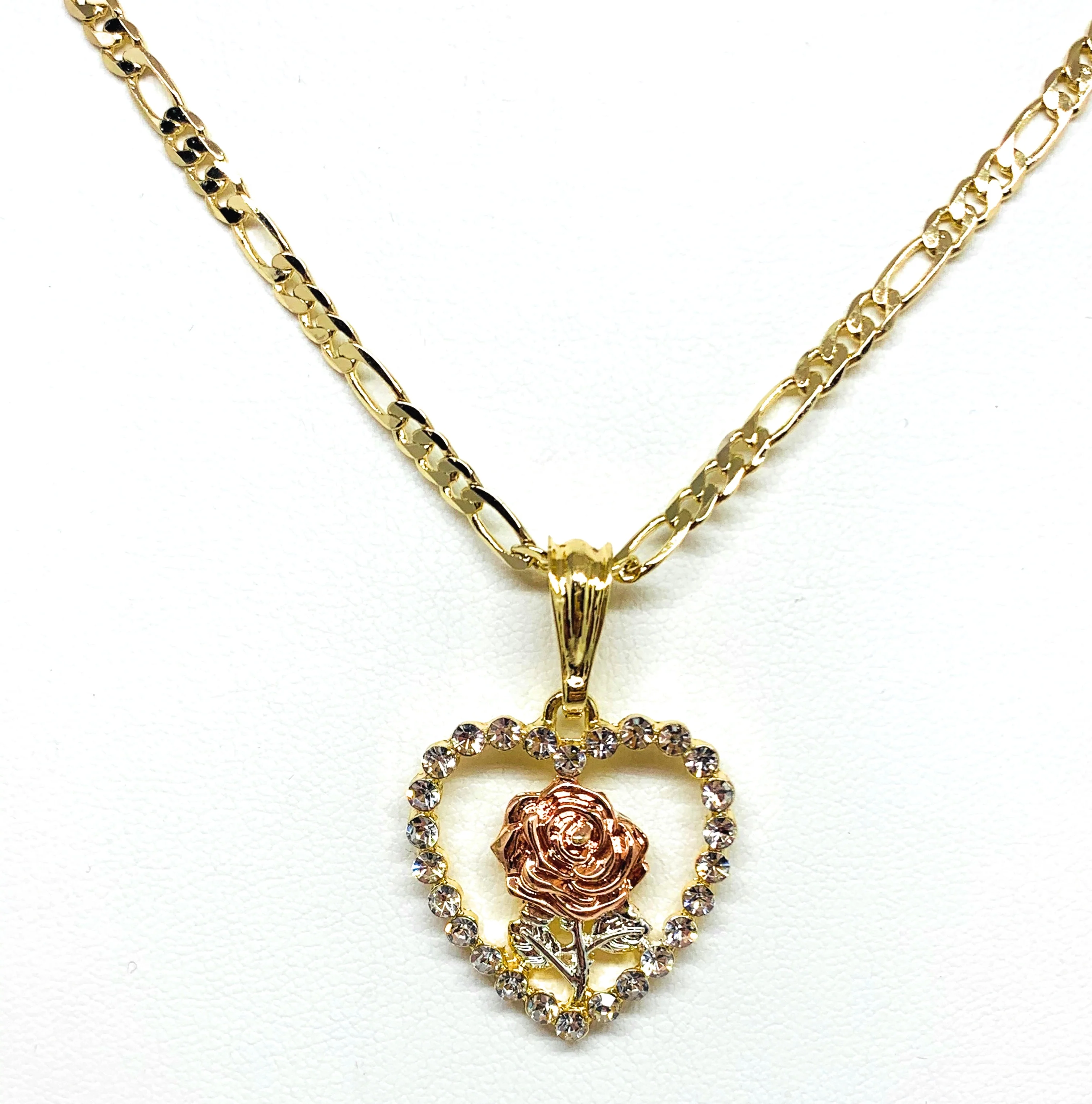 Gold Plated Rose Heart CZ Pendant Necklace Chain 24” Flor Pendant - Image 4