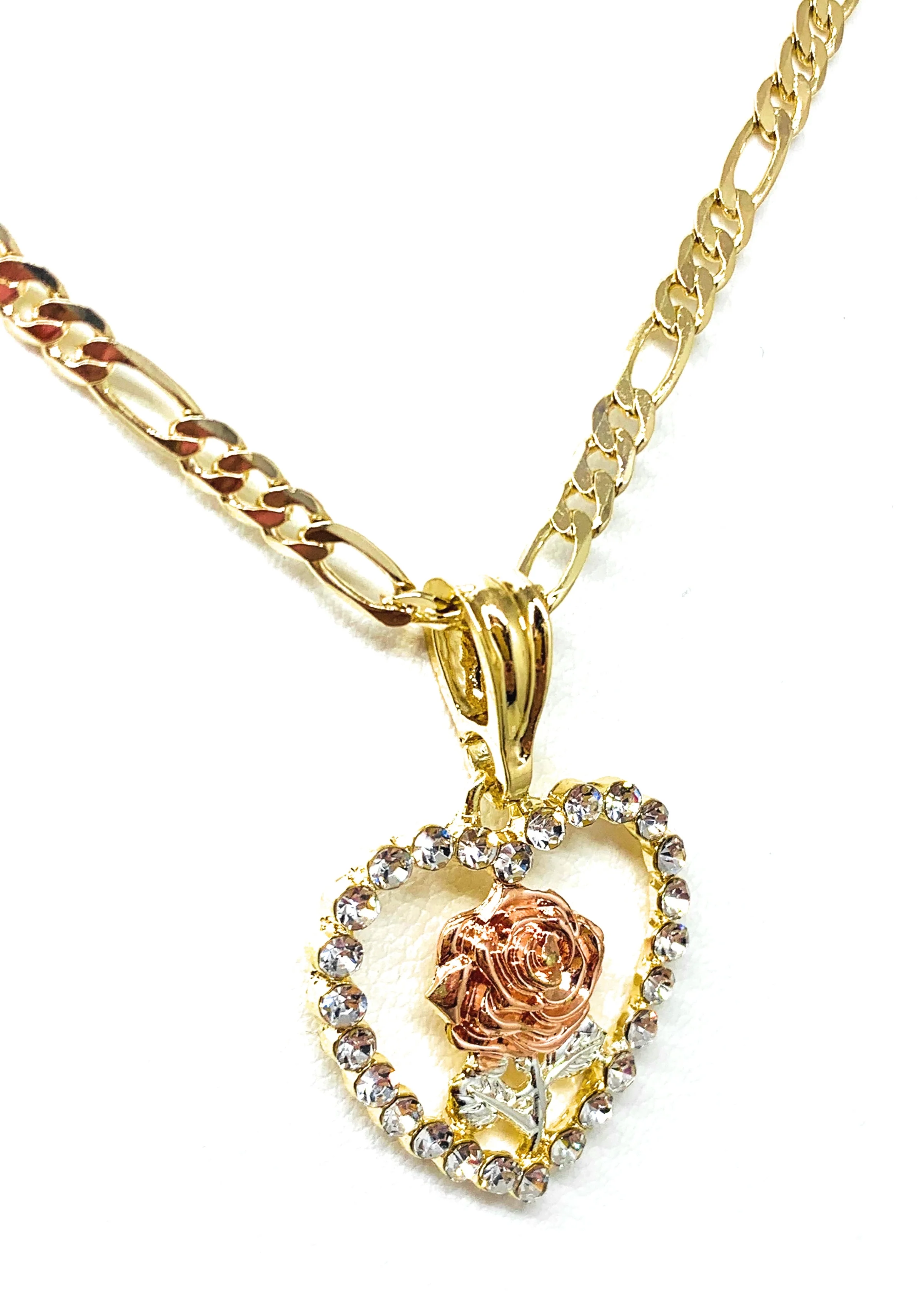 Gold Plated Rose Heart CZ Pendant Necklace Chain 24” Flor Pendant - Image 6