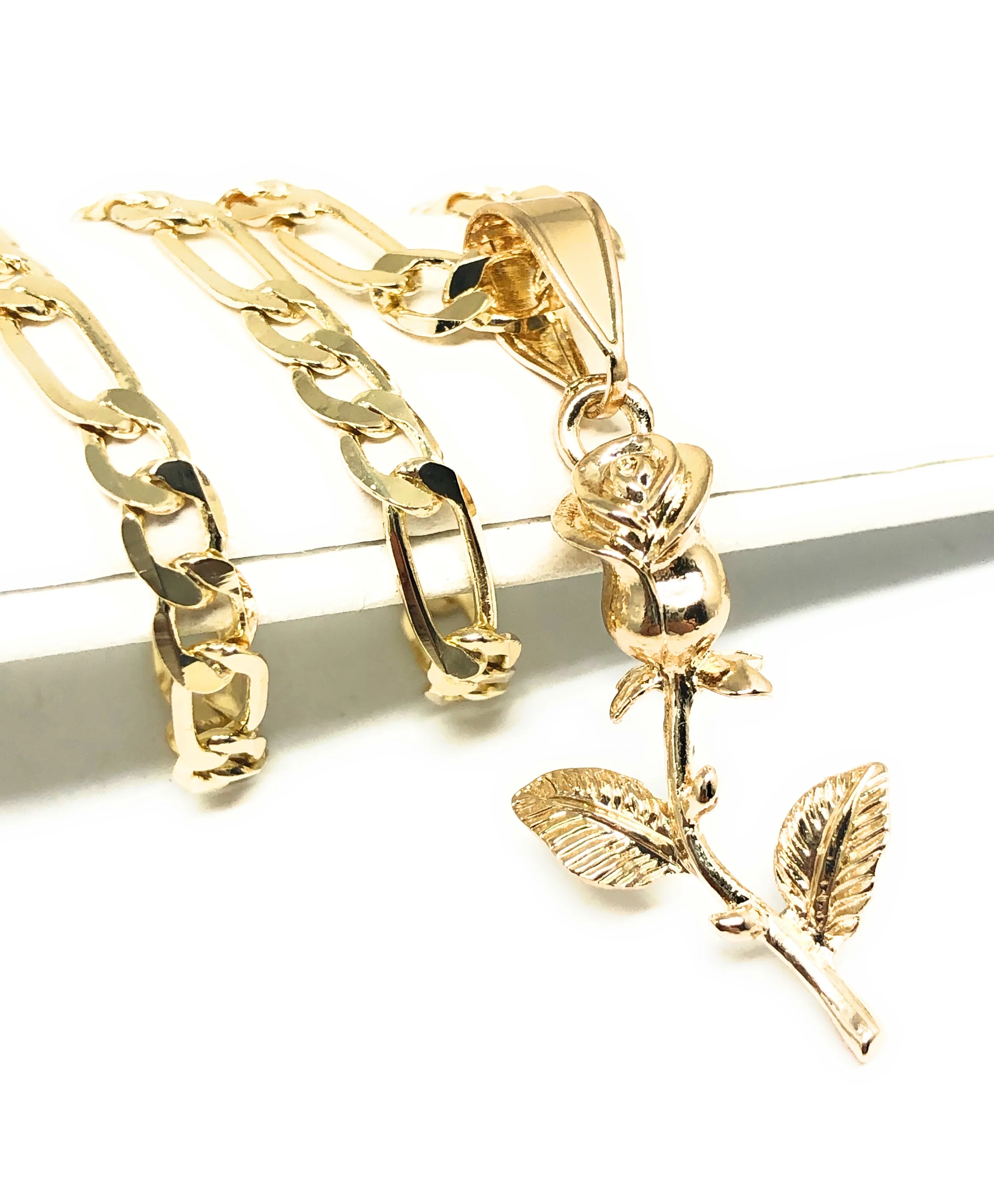 Gold Plated Rose Pendant Necklace Chain 24” Flor Pendant - Image 3