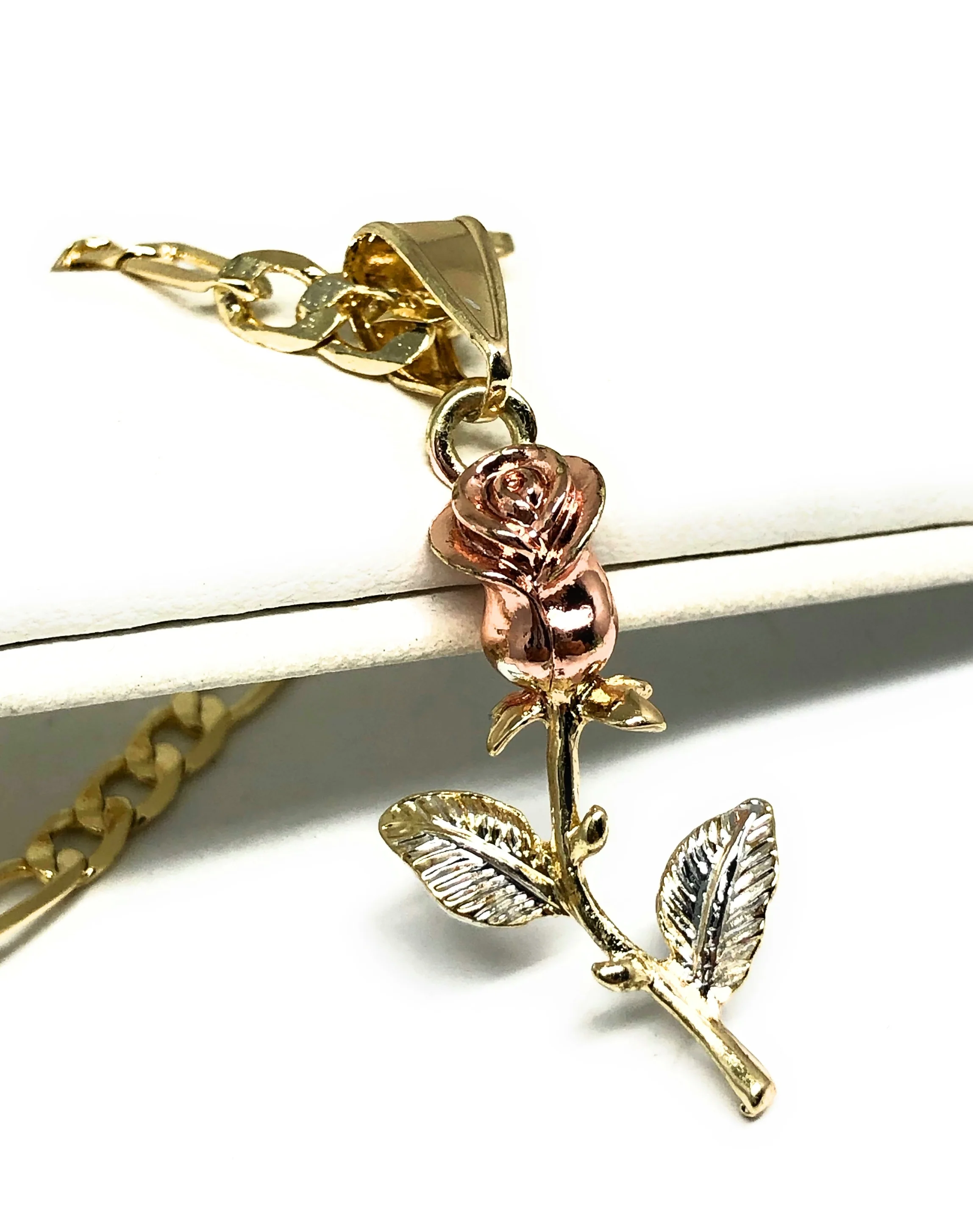 Gold Plated Rose Pendant Necklace Chain 24” Flor Pendant - Image 3