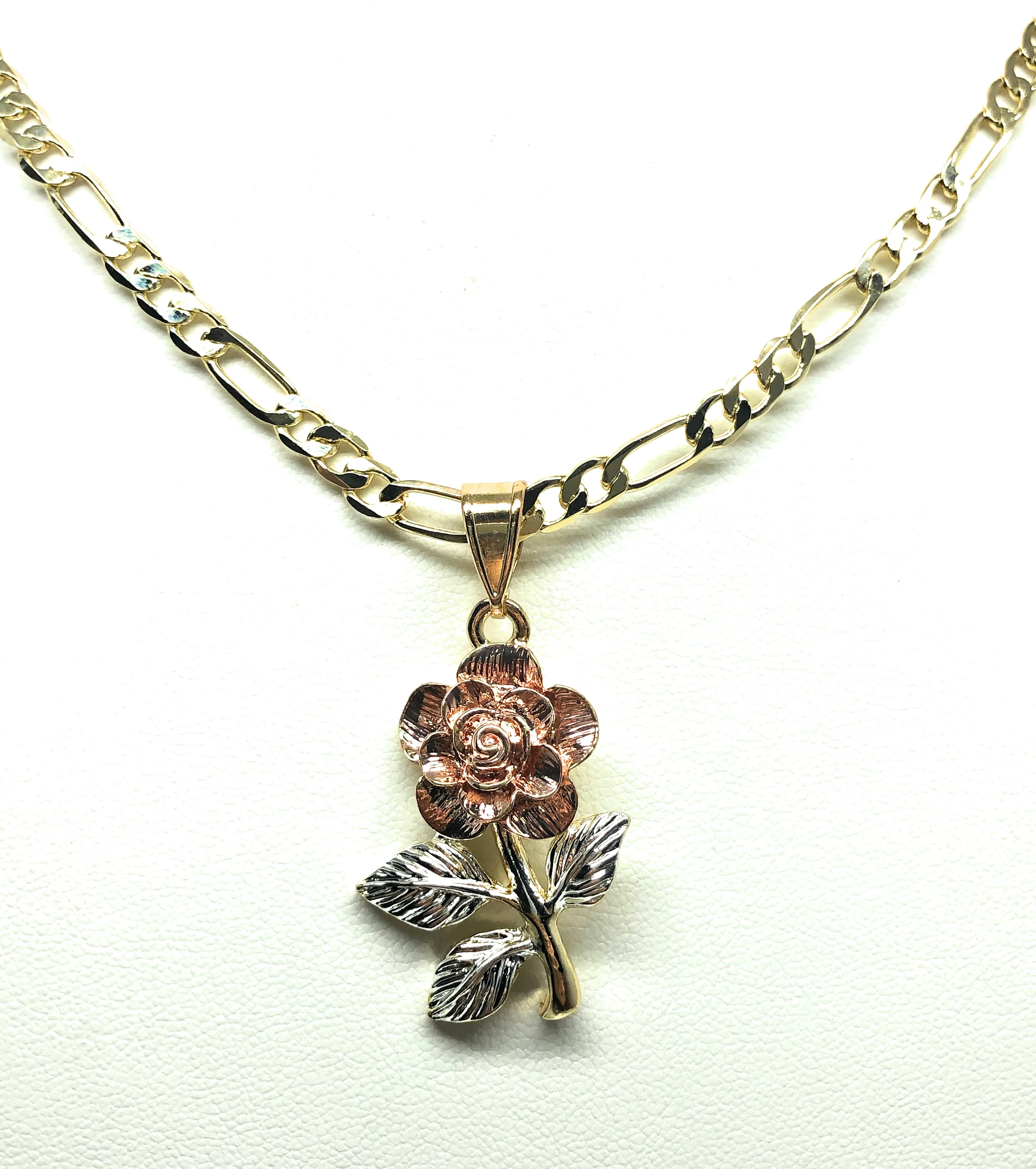 Gold Plated Rose Pendant Necklace Chain 24” Flor Pendant - Image 4