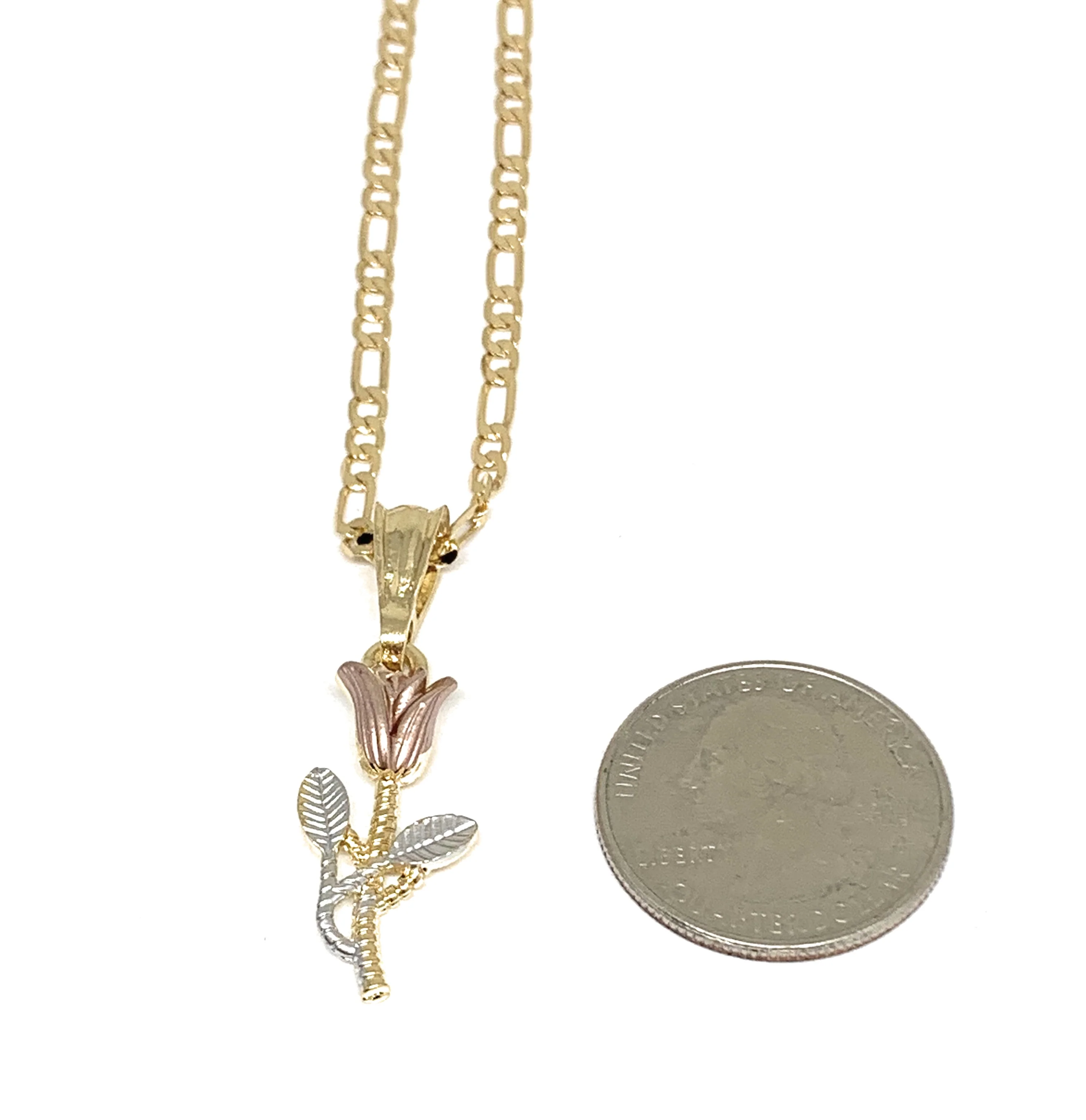 Gold Plated Rose Pendant Necklace Chain 24” Flor Pendant - Image 2