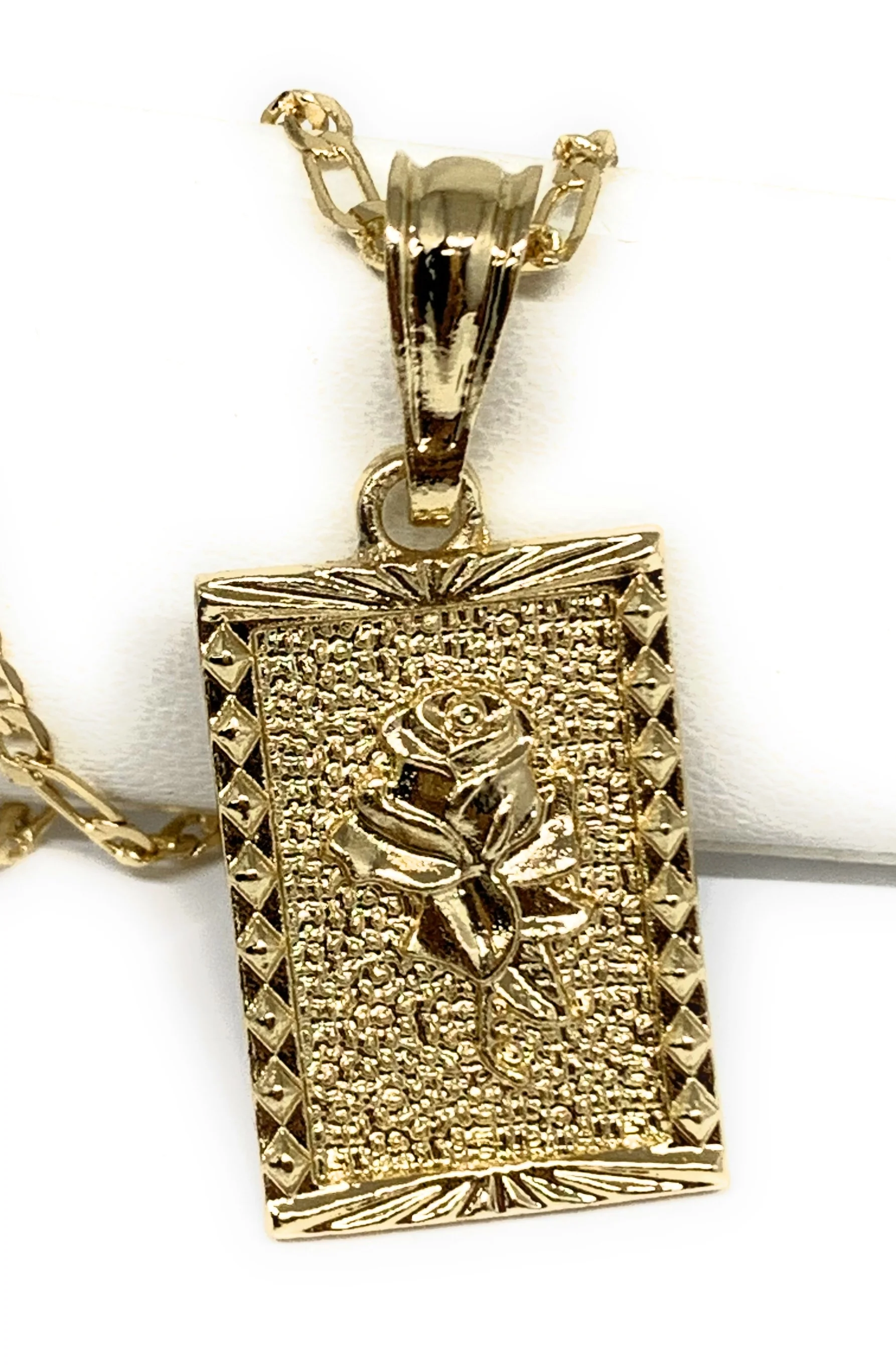 Gold Plated Rose Square Portrait Pendant Necklace Chain 24” Flor - Image 4