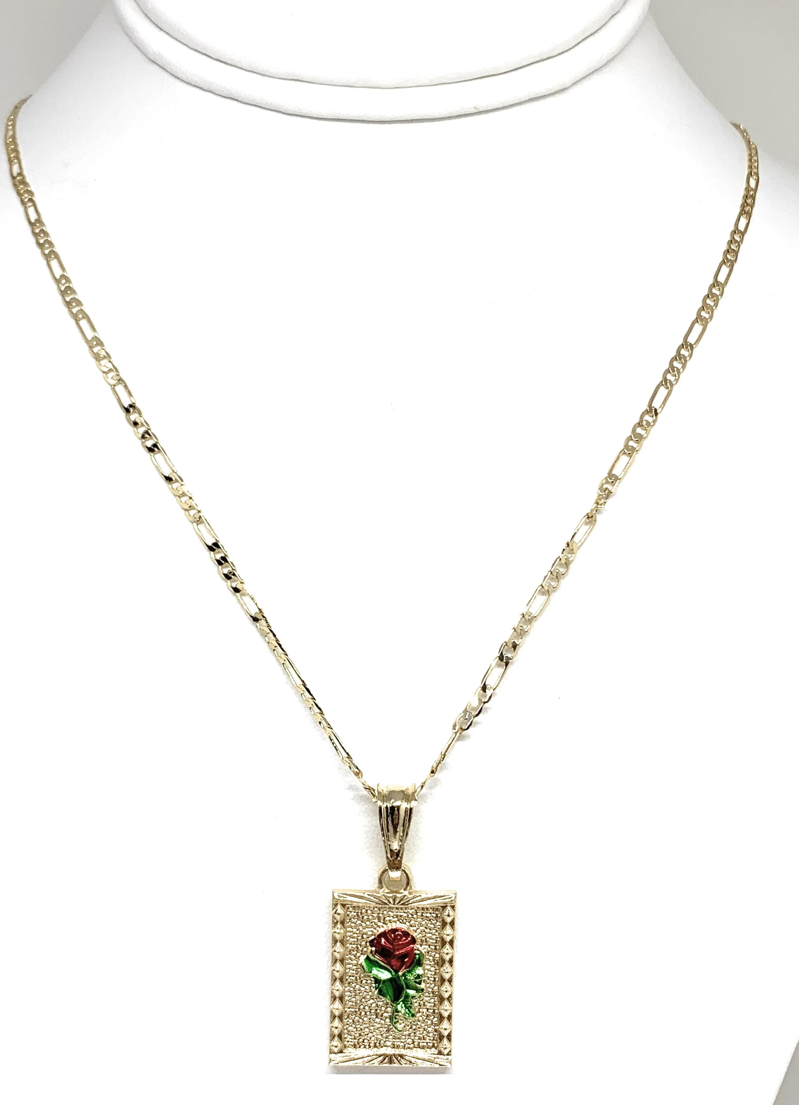 Gold Plated Rose Square Portrait Pendant Necklace Chain 24” Flor - Image 6