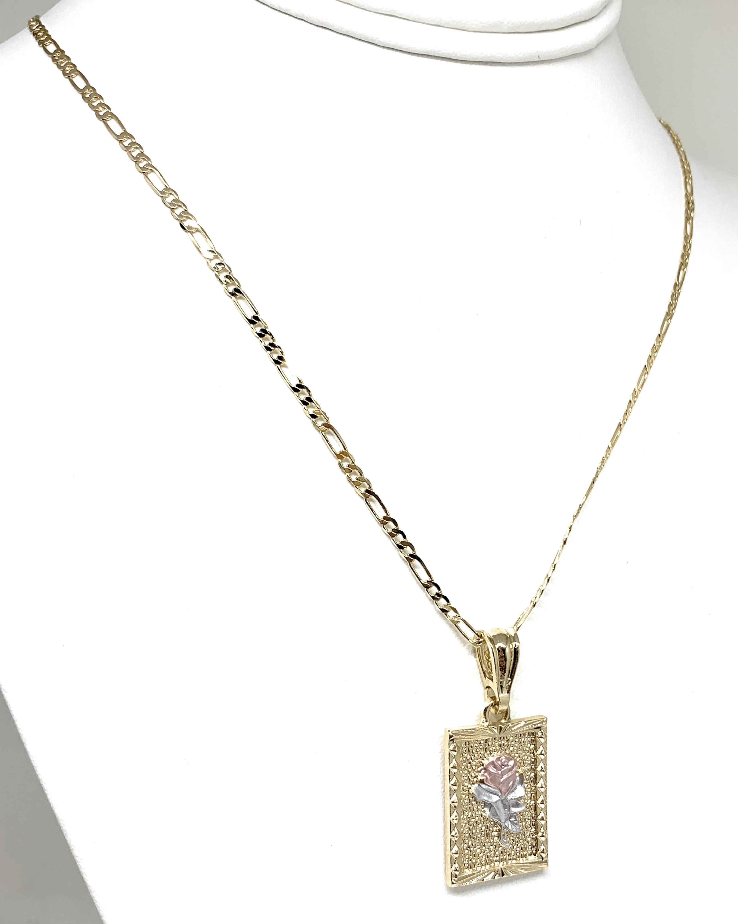 Gold Plated Rose Square Portrait Pendant Necklace Chain 24” Flor - Image 7