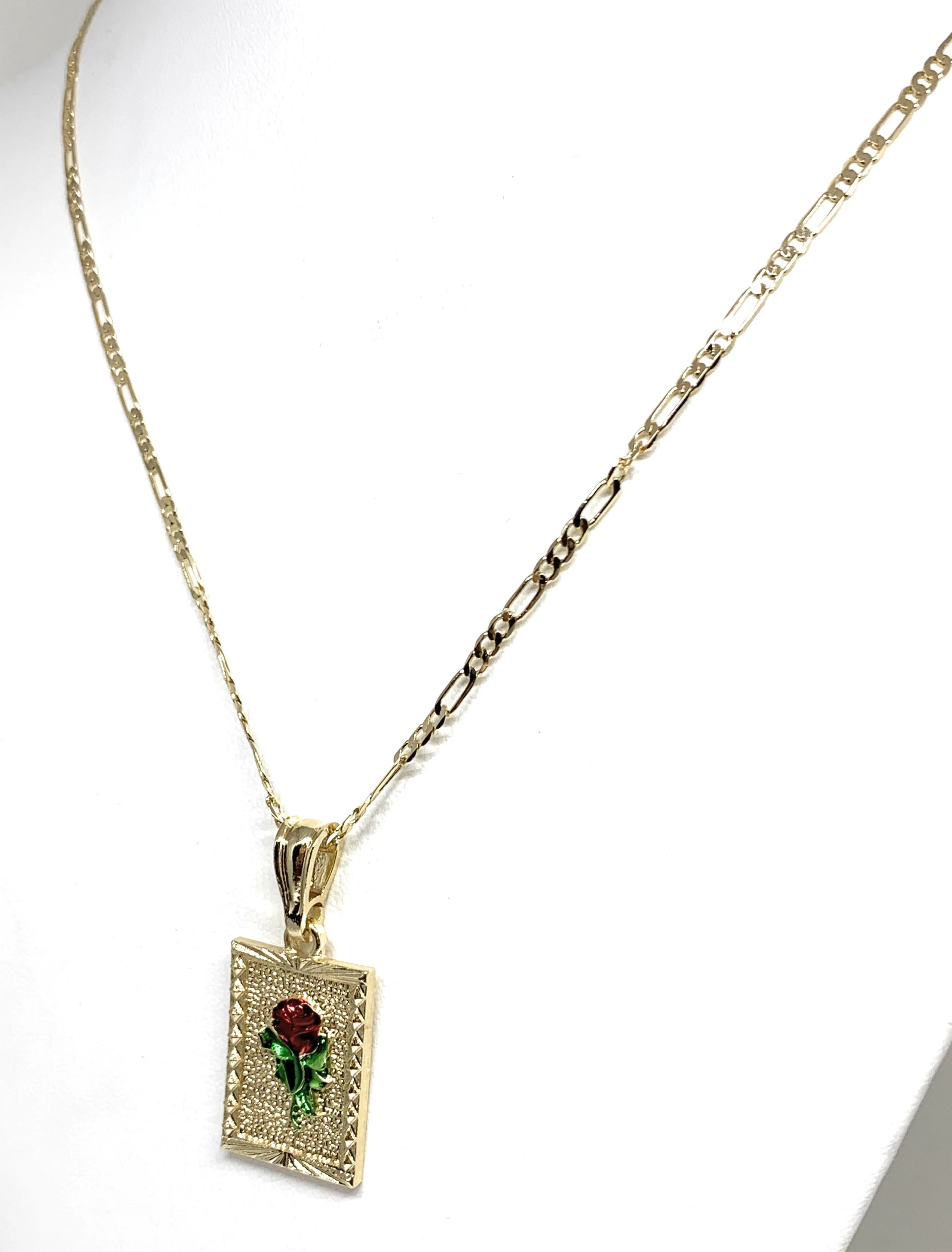 Gold Plated Rose Square Portrait Pendant Necklace Chain 24” Flor - Image 8