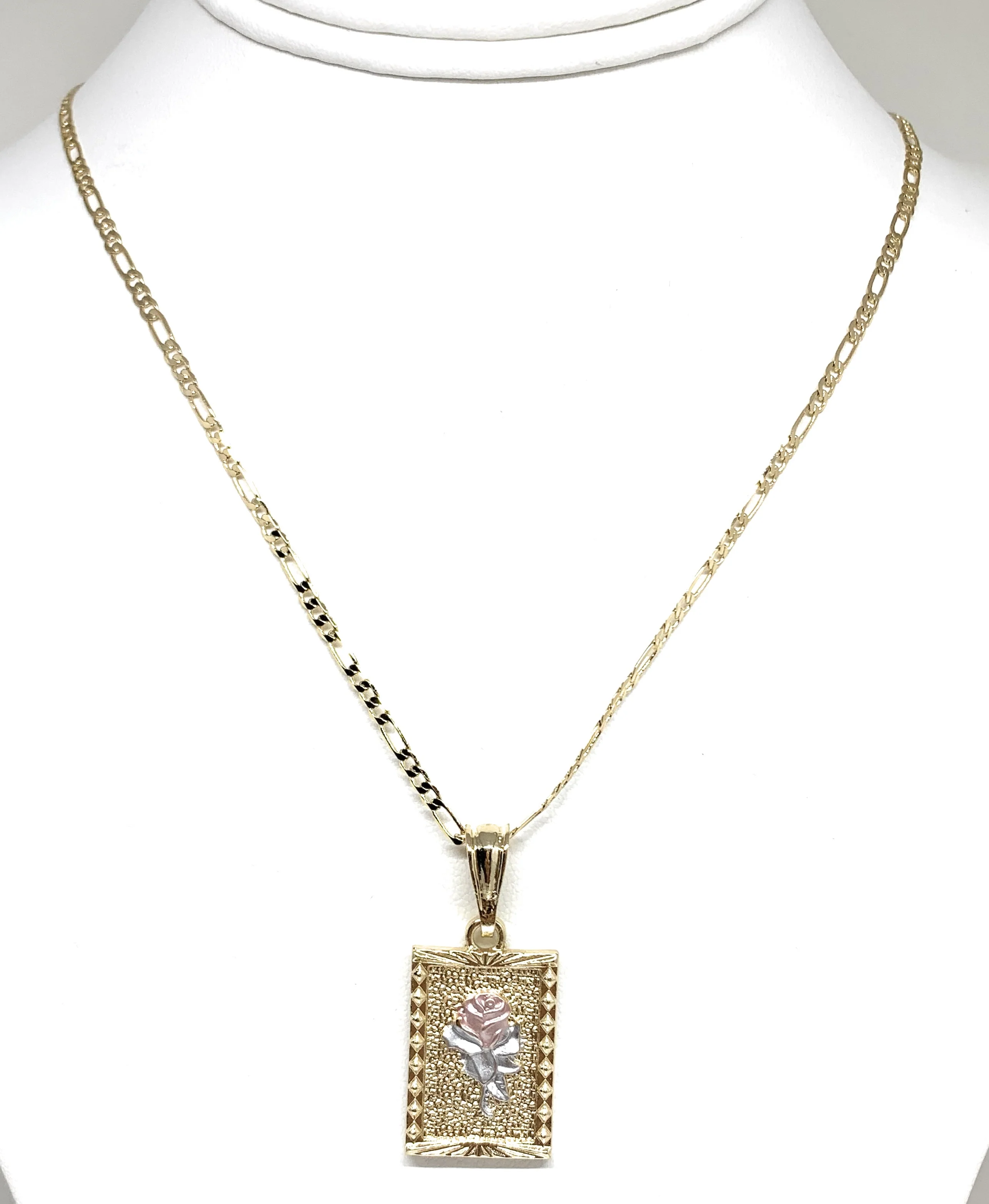 Gold Plated Rose Square Portrait Pendant Necklace Chain 24” Flor - Image 9