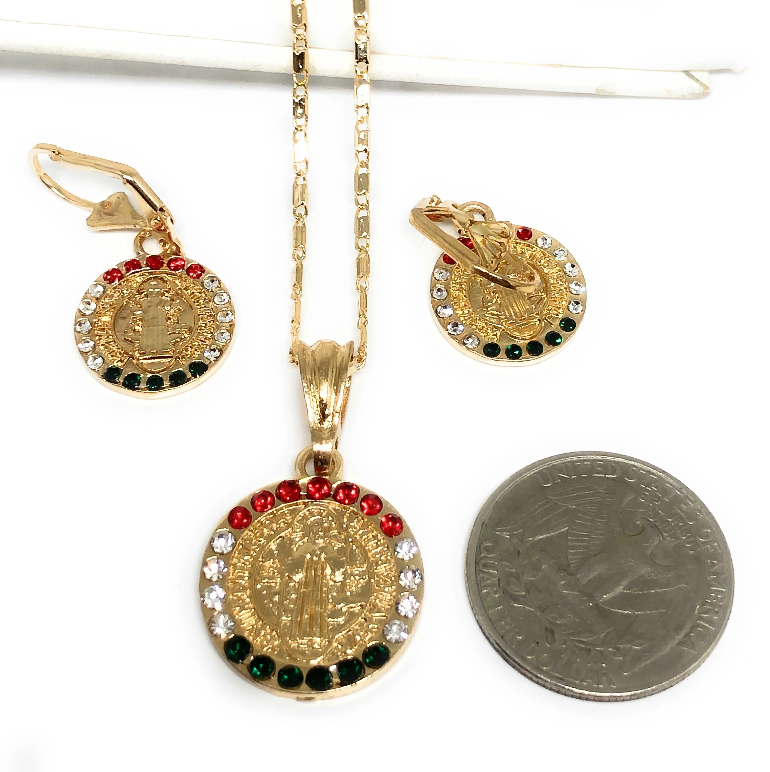 Gold Plated Saint Benedict San Benito SET (NECKLACE 20", EARRINGS) - Image 2