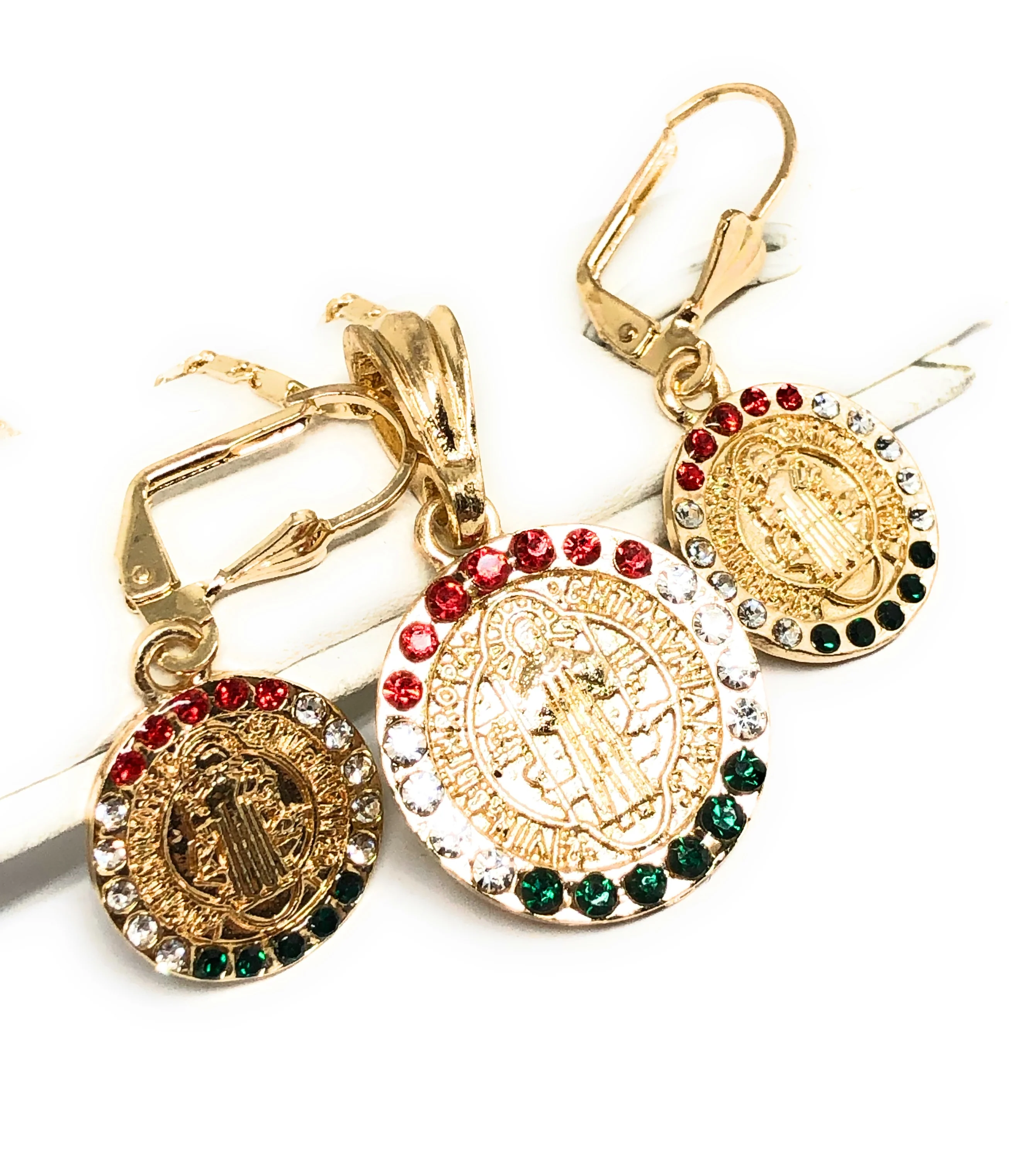 Gold Plated Saint Benedict San Benito SET (NECKLACE 20", EARRINGS) - Image 3