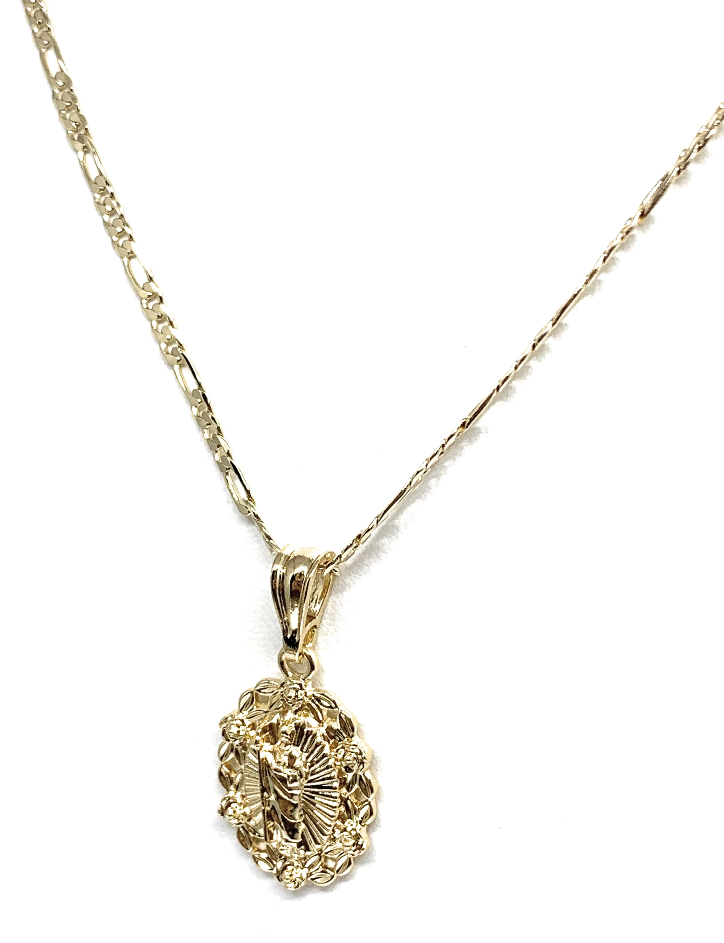 Gold Plated Saint Jude Flower Pendant Necklace Figaro 24" San Judas Tadeo - Image 5