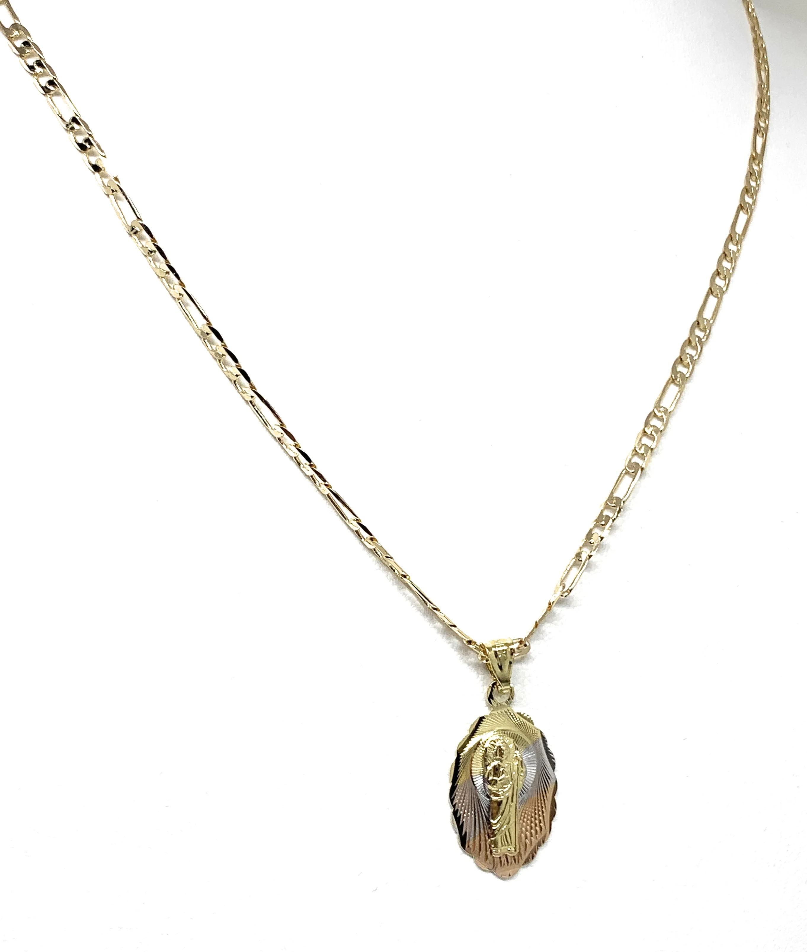 Gold Plated Saint Jude Pendant Laser Cut Oval Pendant Necklace Figaro 24" San Judas Tadeo Medalla - Image 4