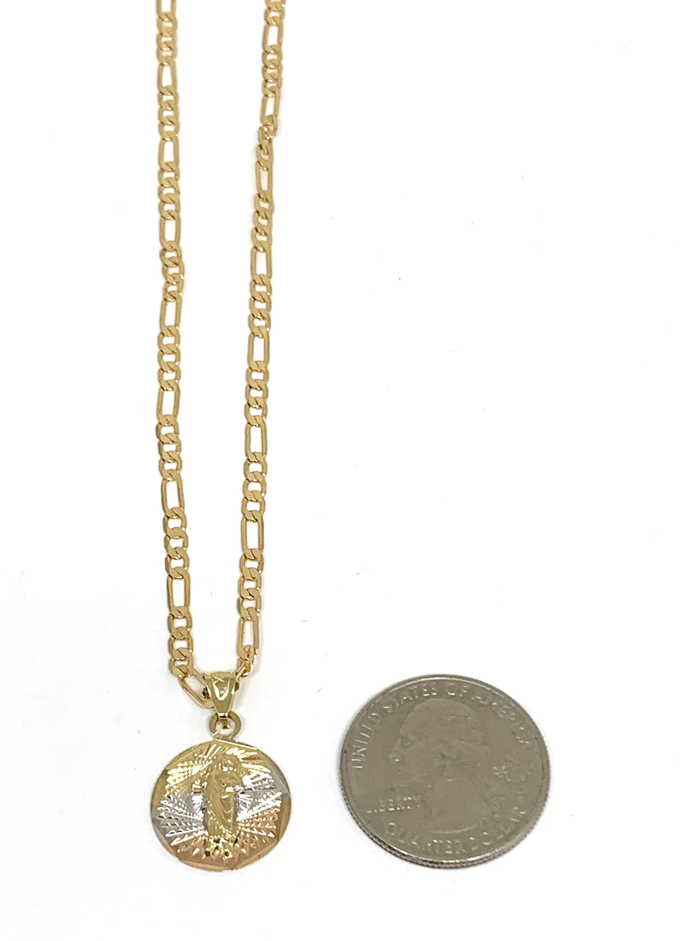Gold Plated Saint Jude Pendant Laser Cut Pendant Necklace Figaro 24" San Judas Tadeo Medalla - Image 2