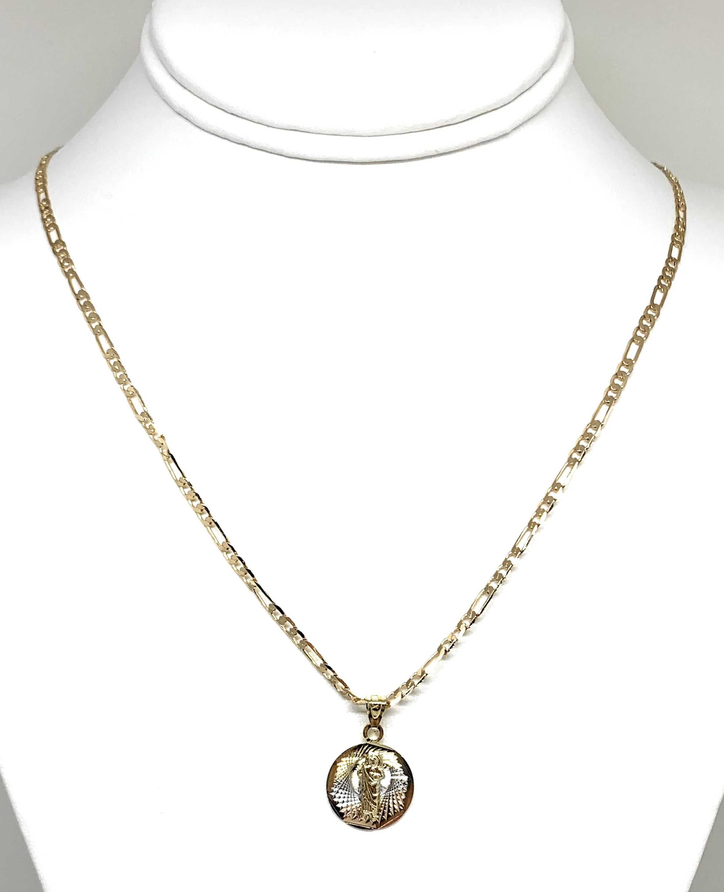 Gold Plated Saint Jude Pendant Laser Cut Pendant Necklace Figaro 24" San Judas Tadeo Medalla - Image 3
