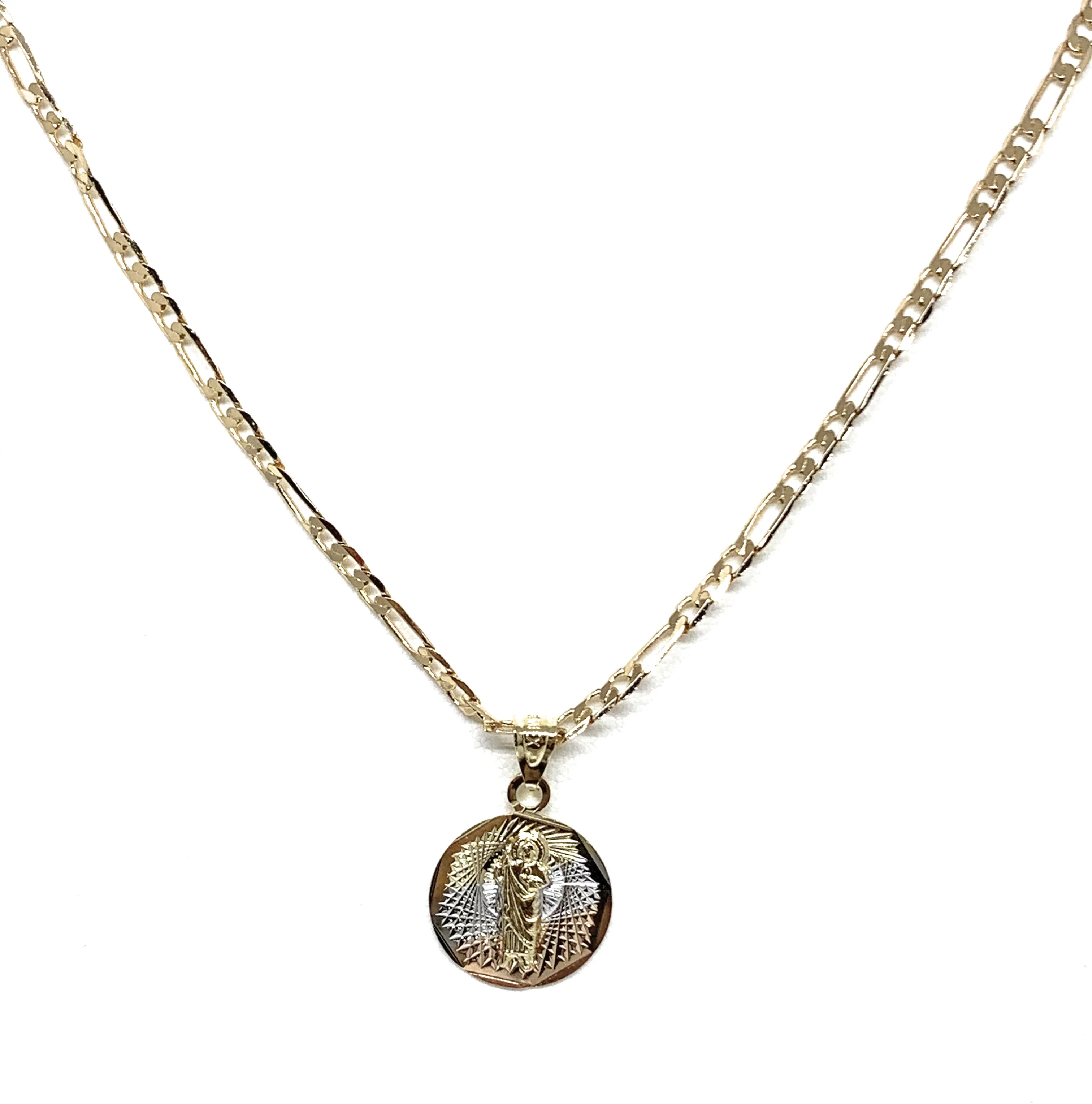 Gold Plated Saint Jude Pendant Laser Cut Pendant Necklace Figaro 24" San Judas Tadeo Medalla - Image 4