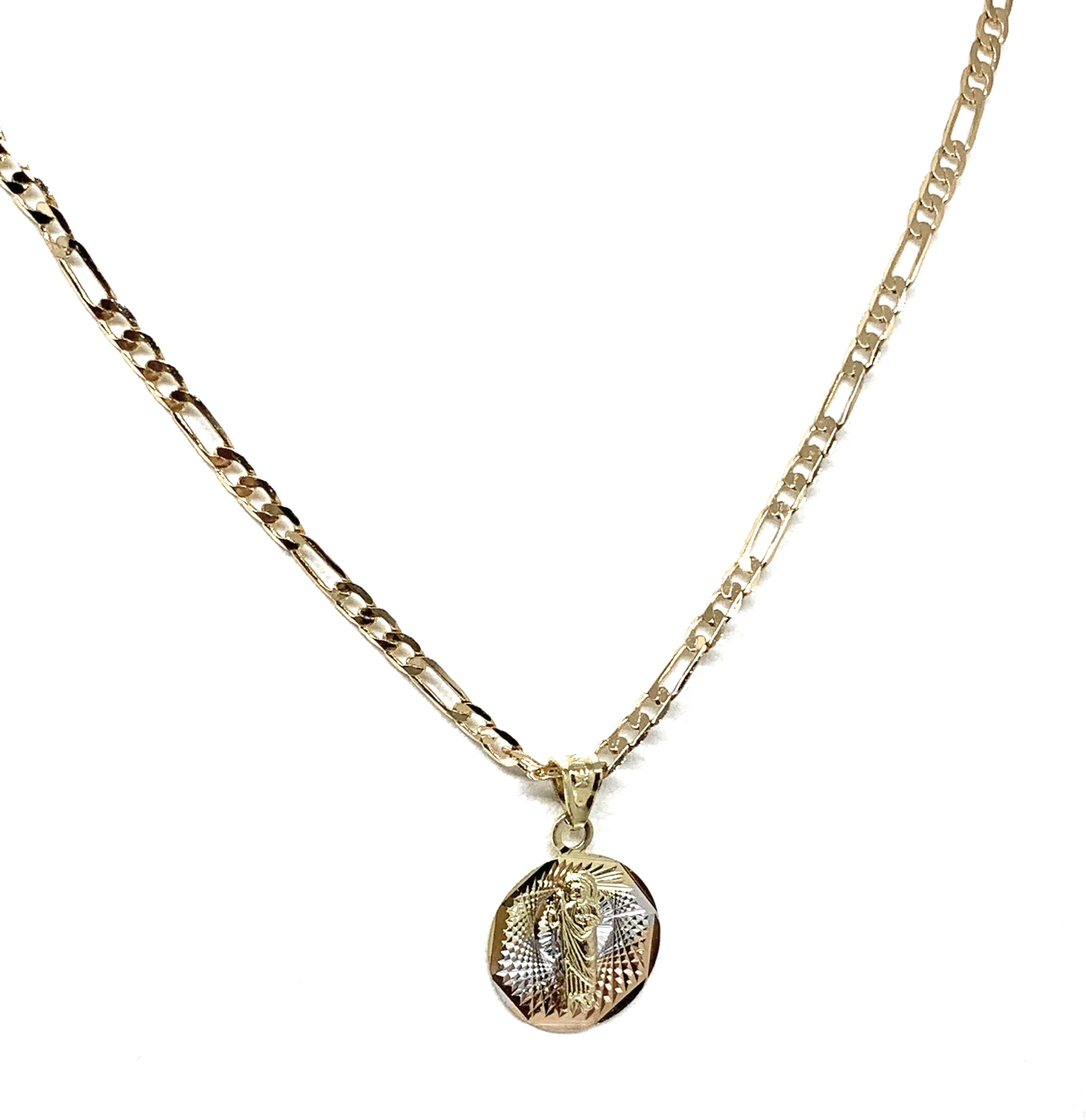 Gold Plated Saint Jude Pendant Laser Cut Pendant Necklace Figaro 24" San Judas Tadeo Medalla - Image 5