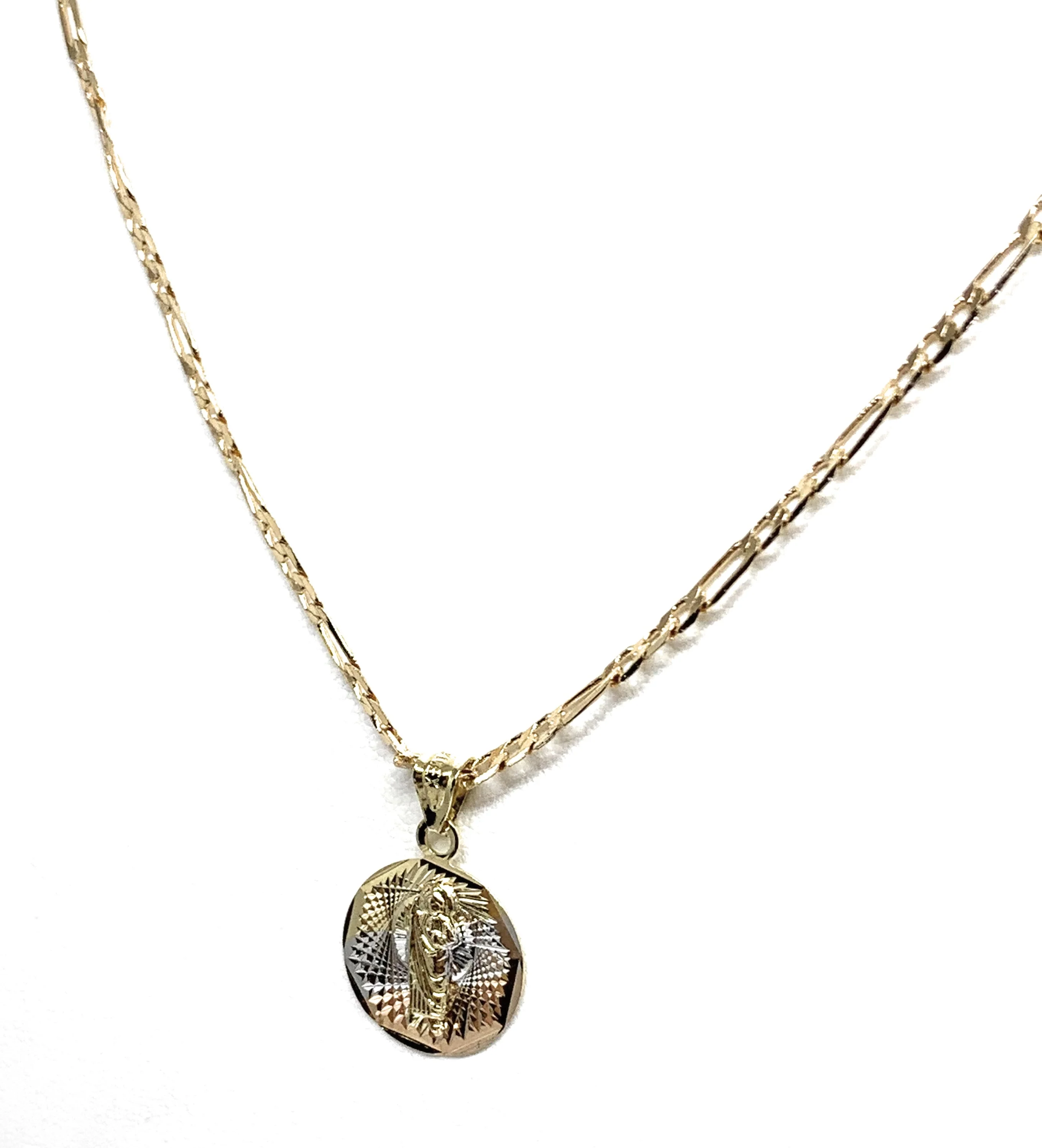 Gold Plated Saint Jude Pendant Laser Cut Pendant Necklace Figaro 24" San Judas Tadeo Medalla - Image 6