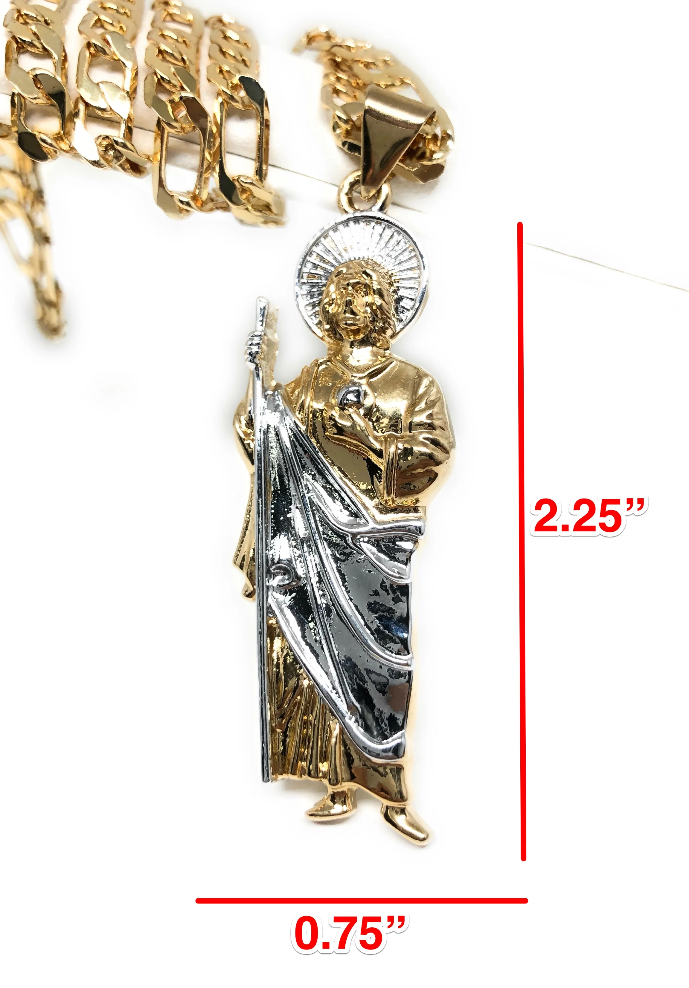 Gold Plated Saint Jude Pendant Necklace Figaro 26" San Judas Tadeo Medalla Cadena Oro Laminado - Image 3