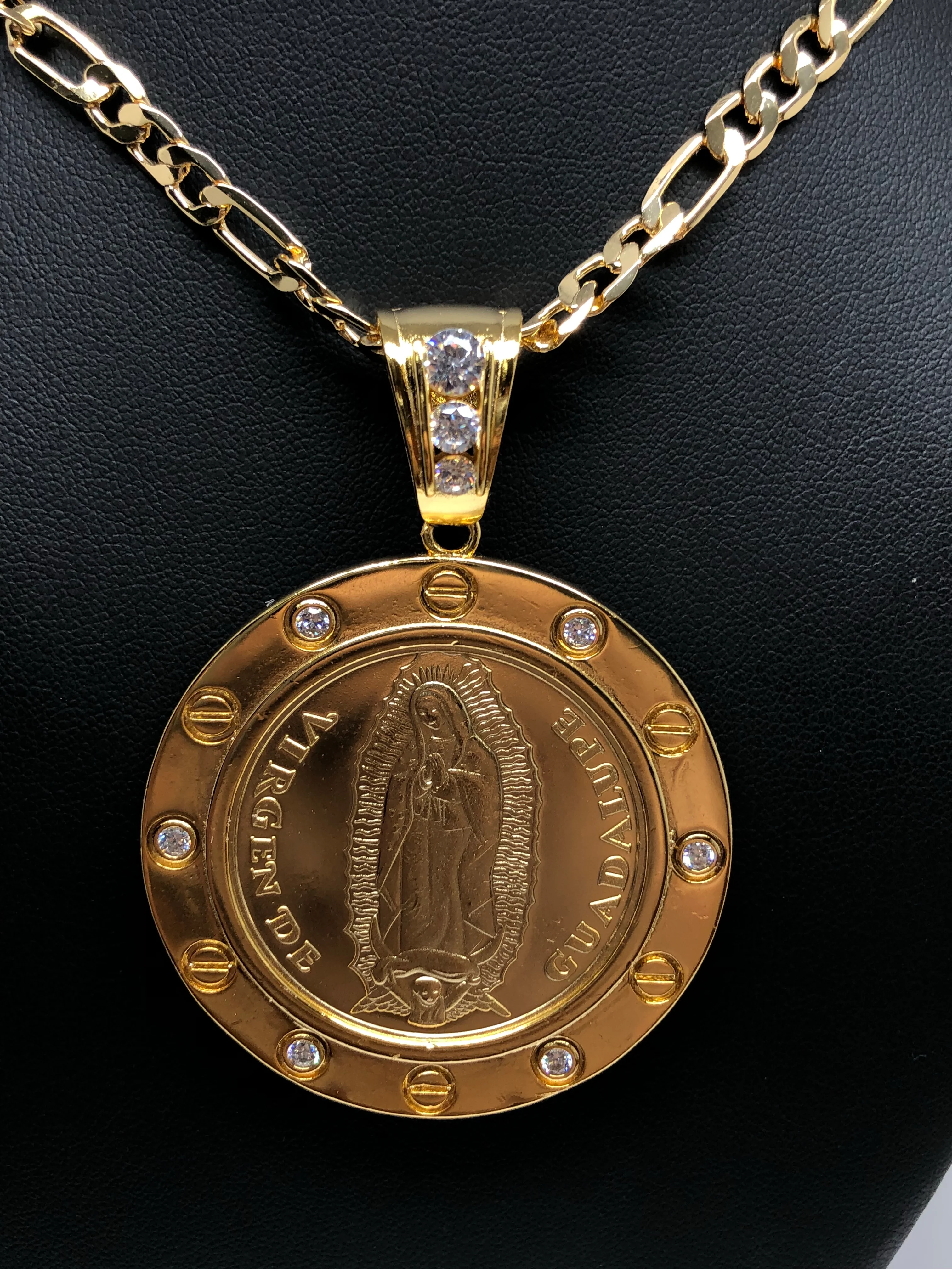 Gold Plated Saint Jude Pendant Necklace Figaro 26" San Judas Tadeo Virgen Centenario Medalla Oro Laminado - Image 10